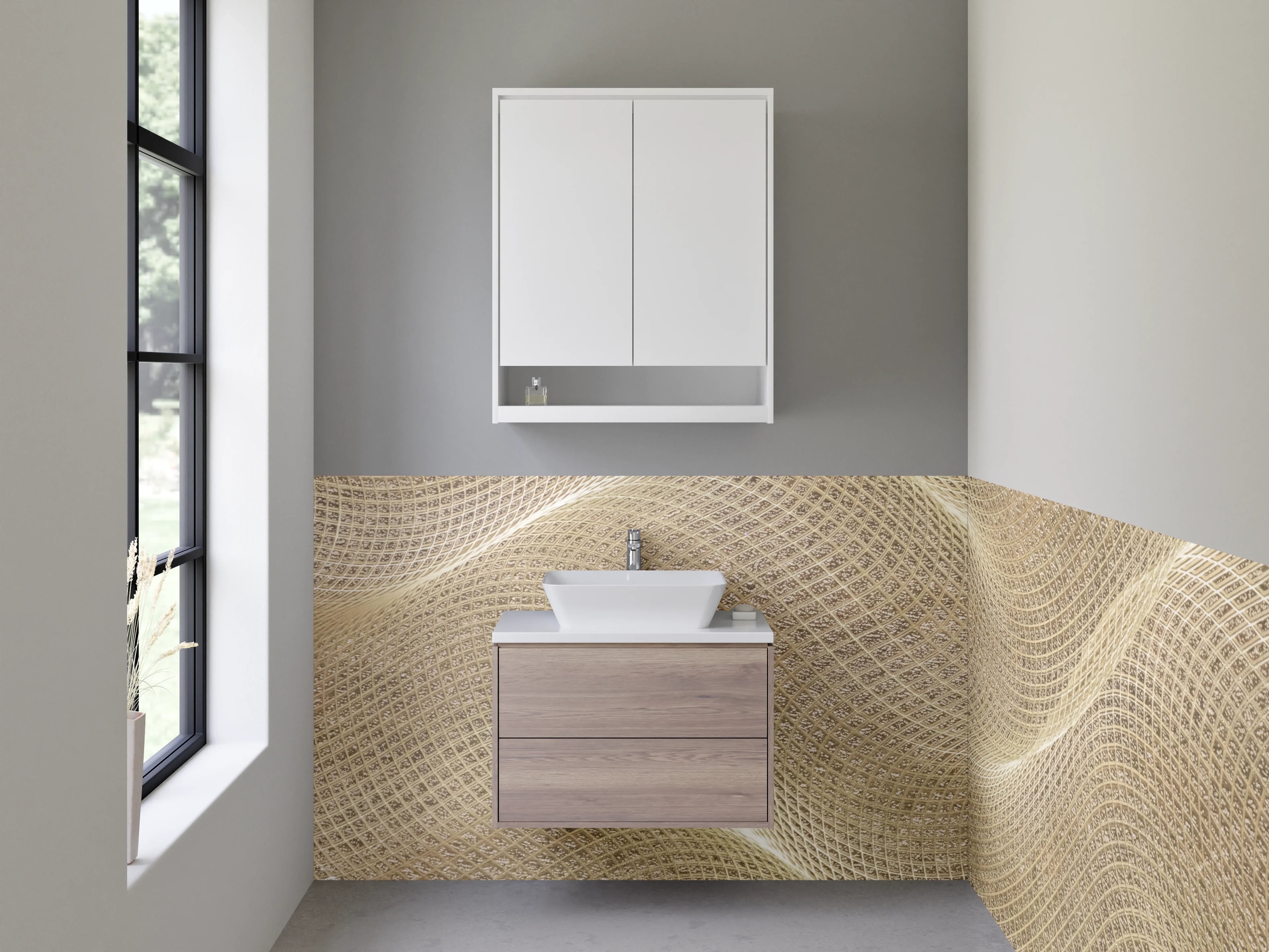 Waschbecken-Rückwand - Abstraktes Sand-Wellen Muster Beige