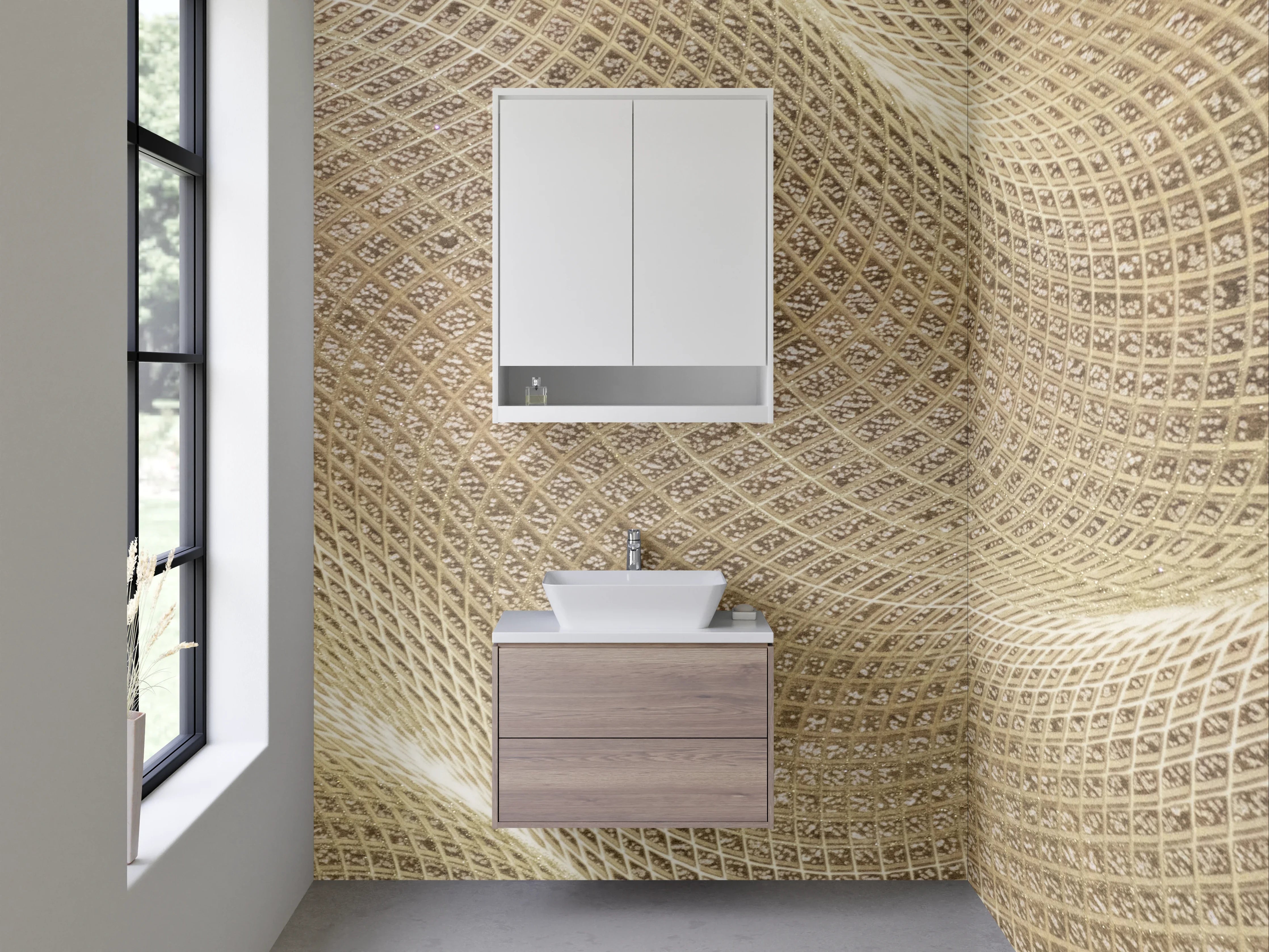 Waschbecken-Rückwand - Abstraktes Sand-Wellen Muster Beige