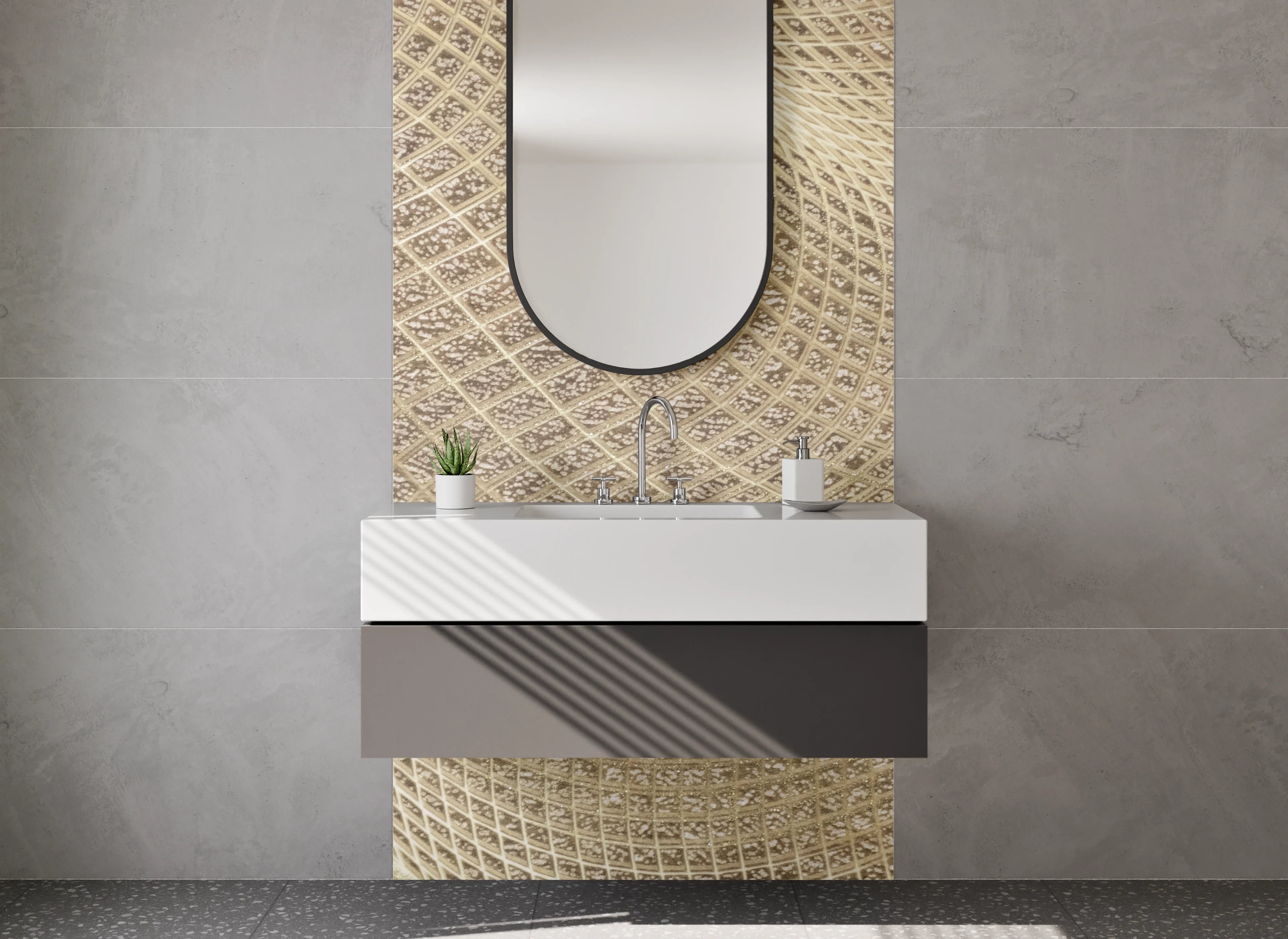 Waschbecken-Rückwand - Abstraktes Sand-Wellen Muster Beige