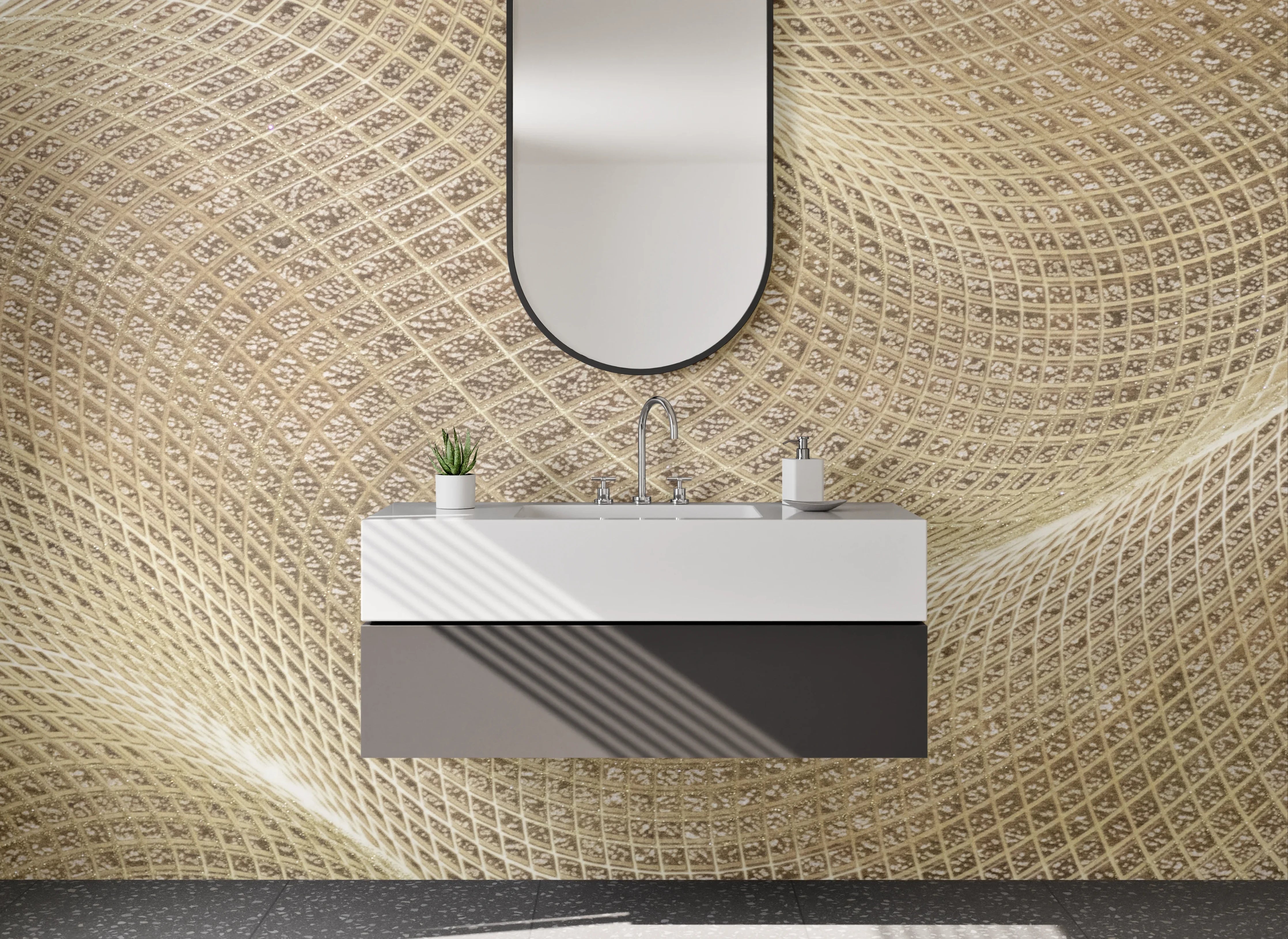 Waschbecken-Rückwand - Abstraktes Sand-Wellen Muster Beige