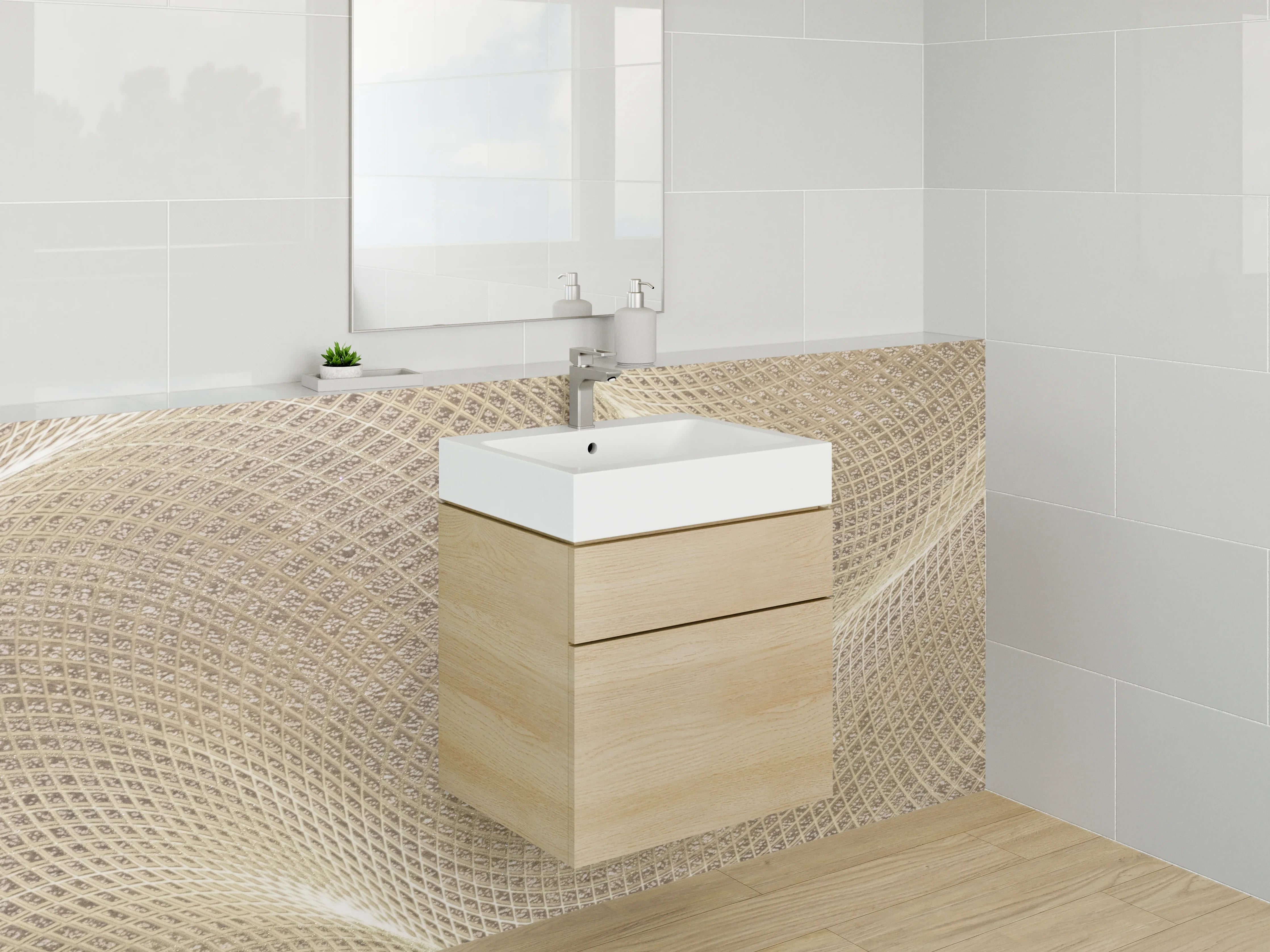 Waschbecken-Rückwand - Abstraktes Sand-Wellen Muster Beige