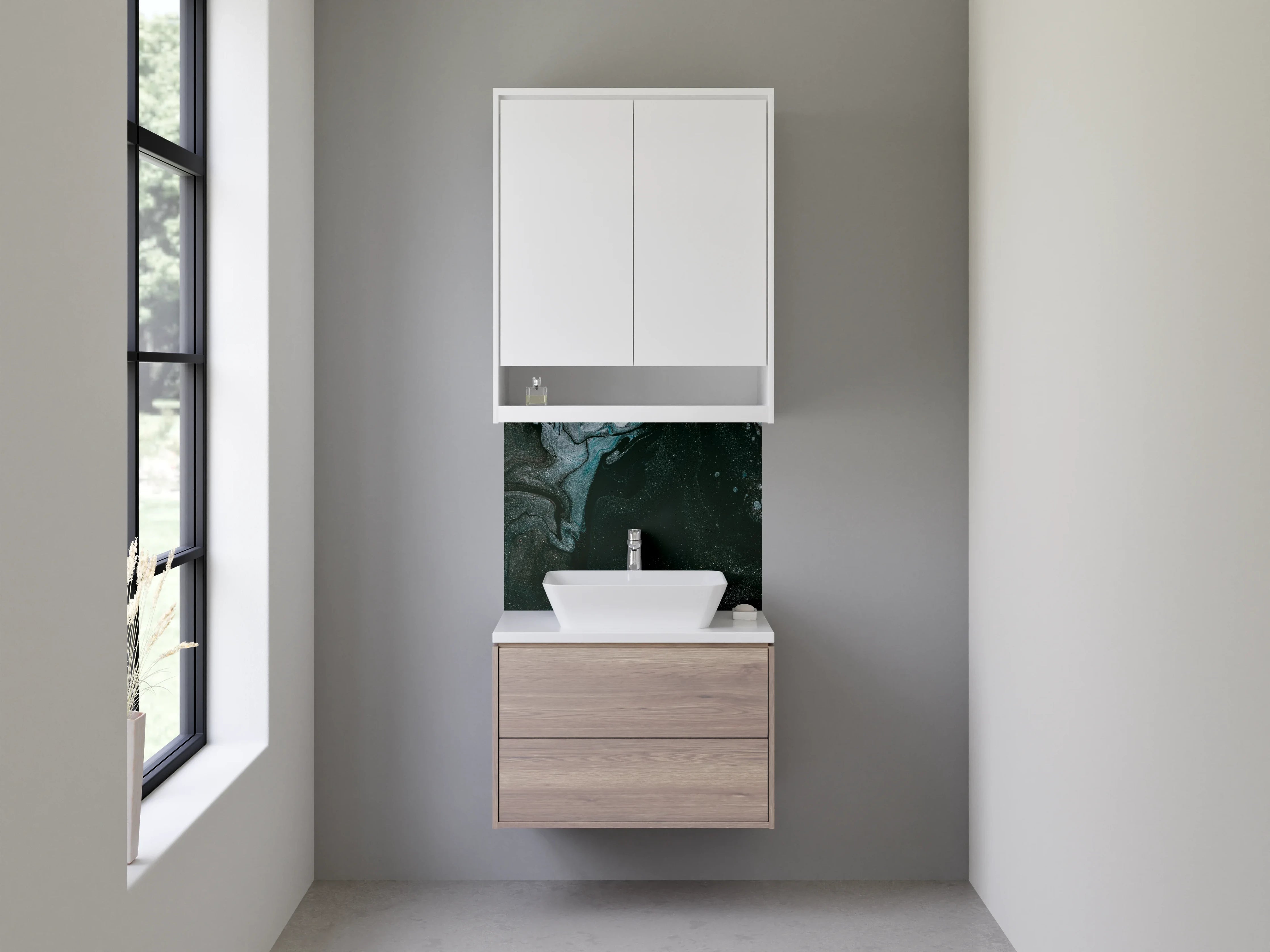 Waschbecken-Rückwand - Abstraktes Schwarz Marmor Kunstwerk