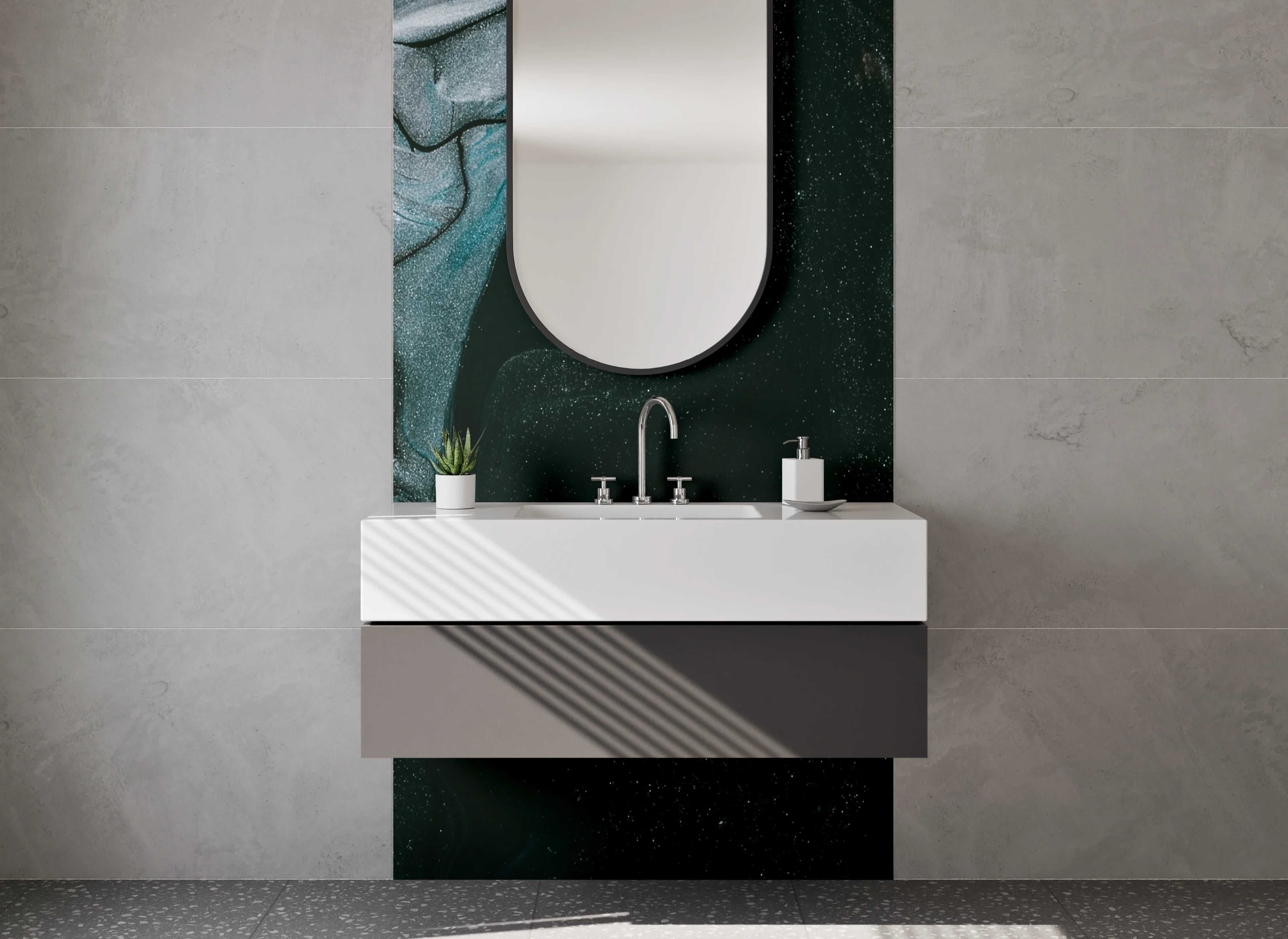 Waschbecken-Rückwand - Abstraktes Schwarz Marmor Kunstwerk