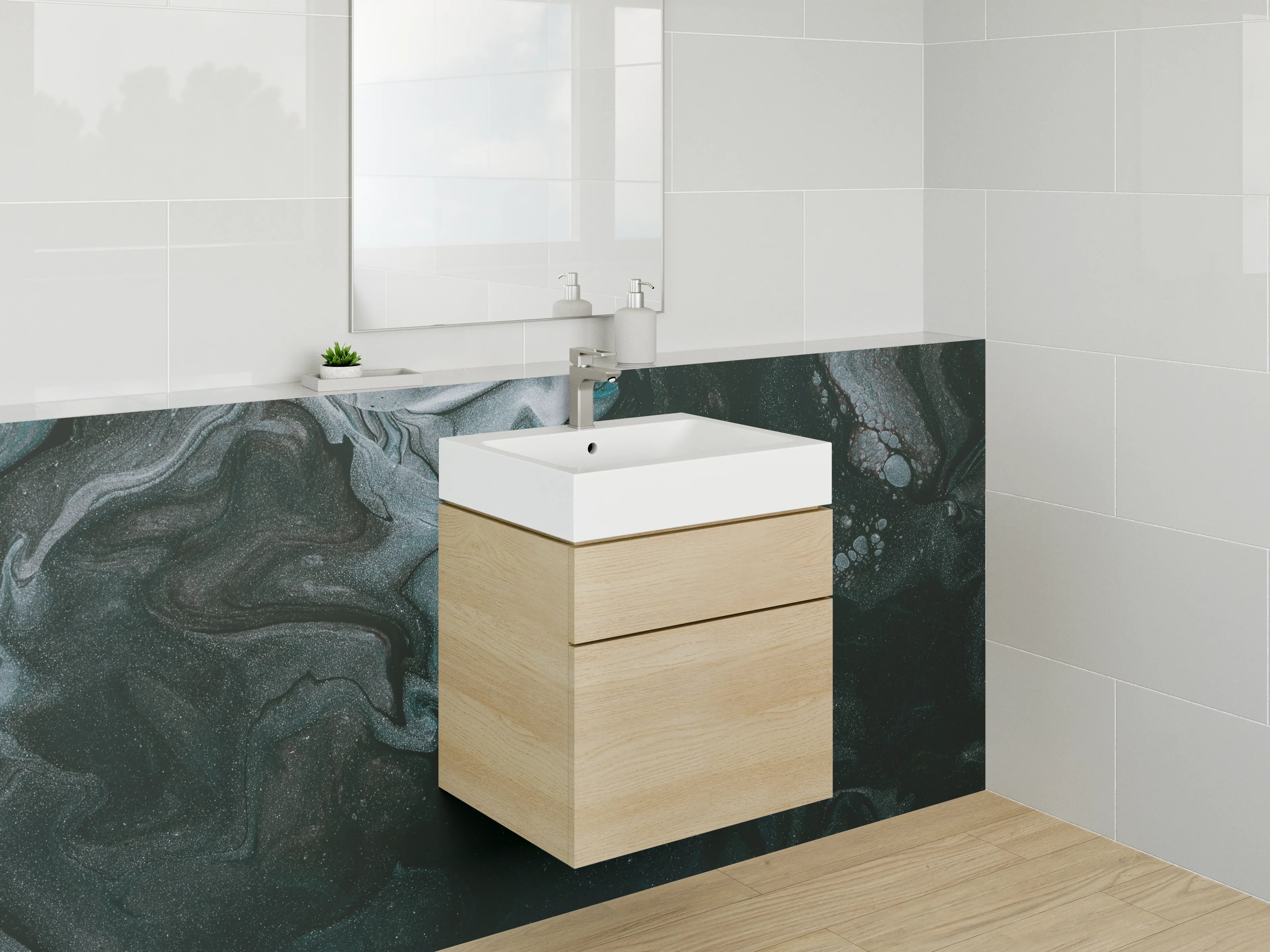 Waschbecken-Rückwand - Abstraktes Schwarz Marmor Kunstwerk