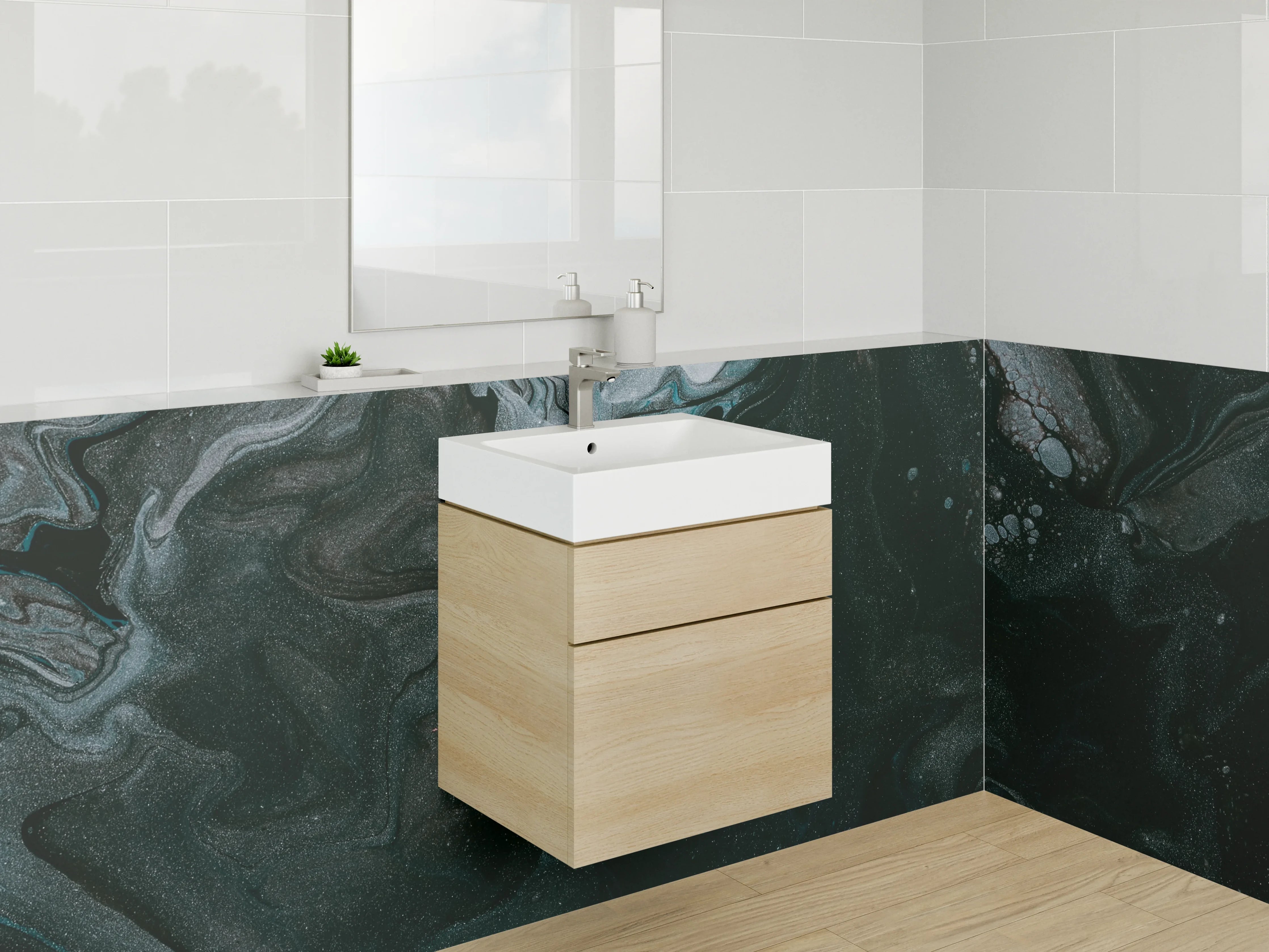 Waschbecken-Rückwand - Abstraktes Schwarz Marmor Kunstwerk