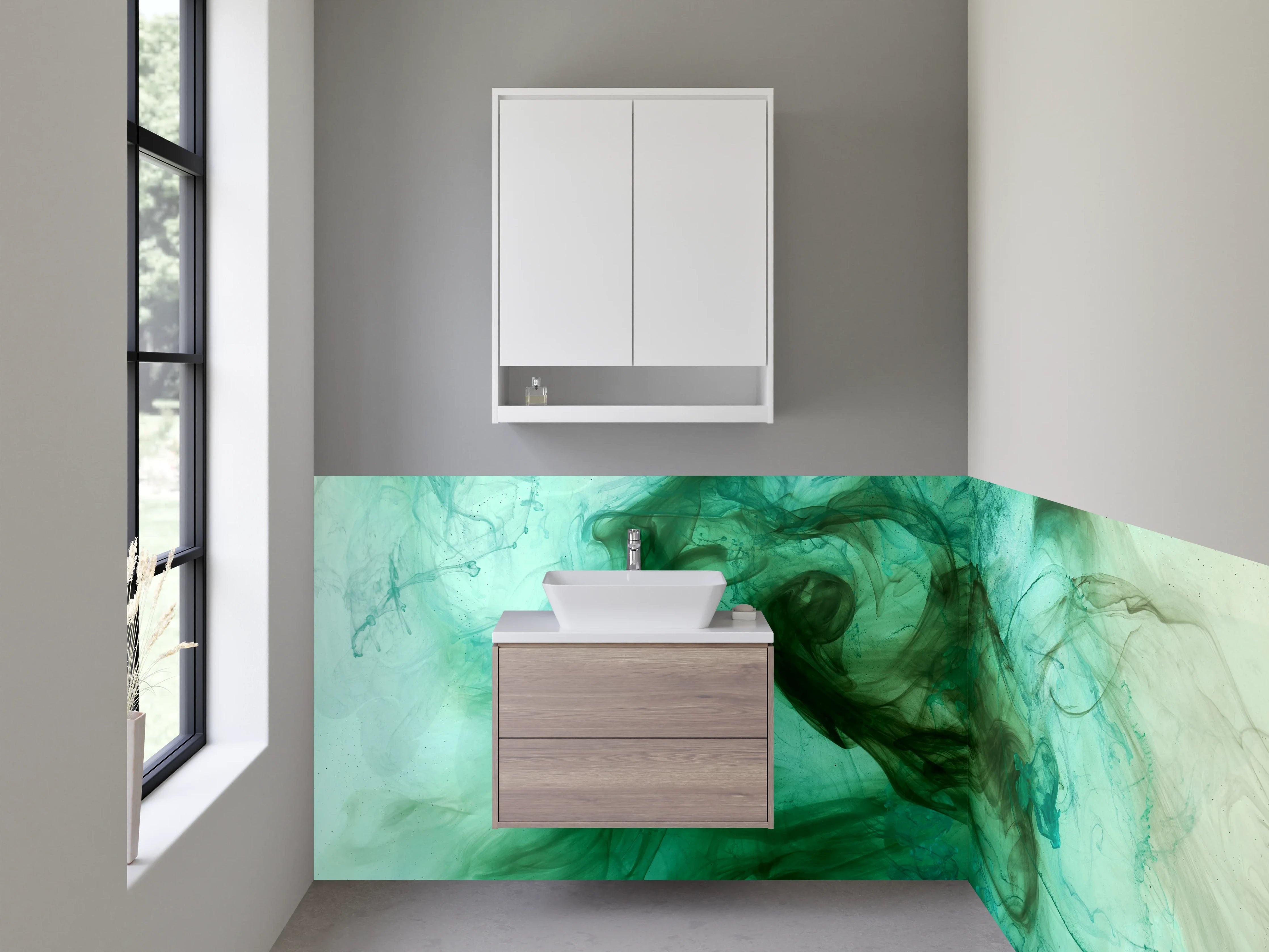 Waschbecken-Rückwand - Abstraktes Türkisgrün Aquarell Design