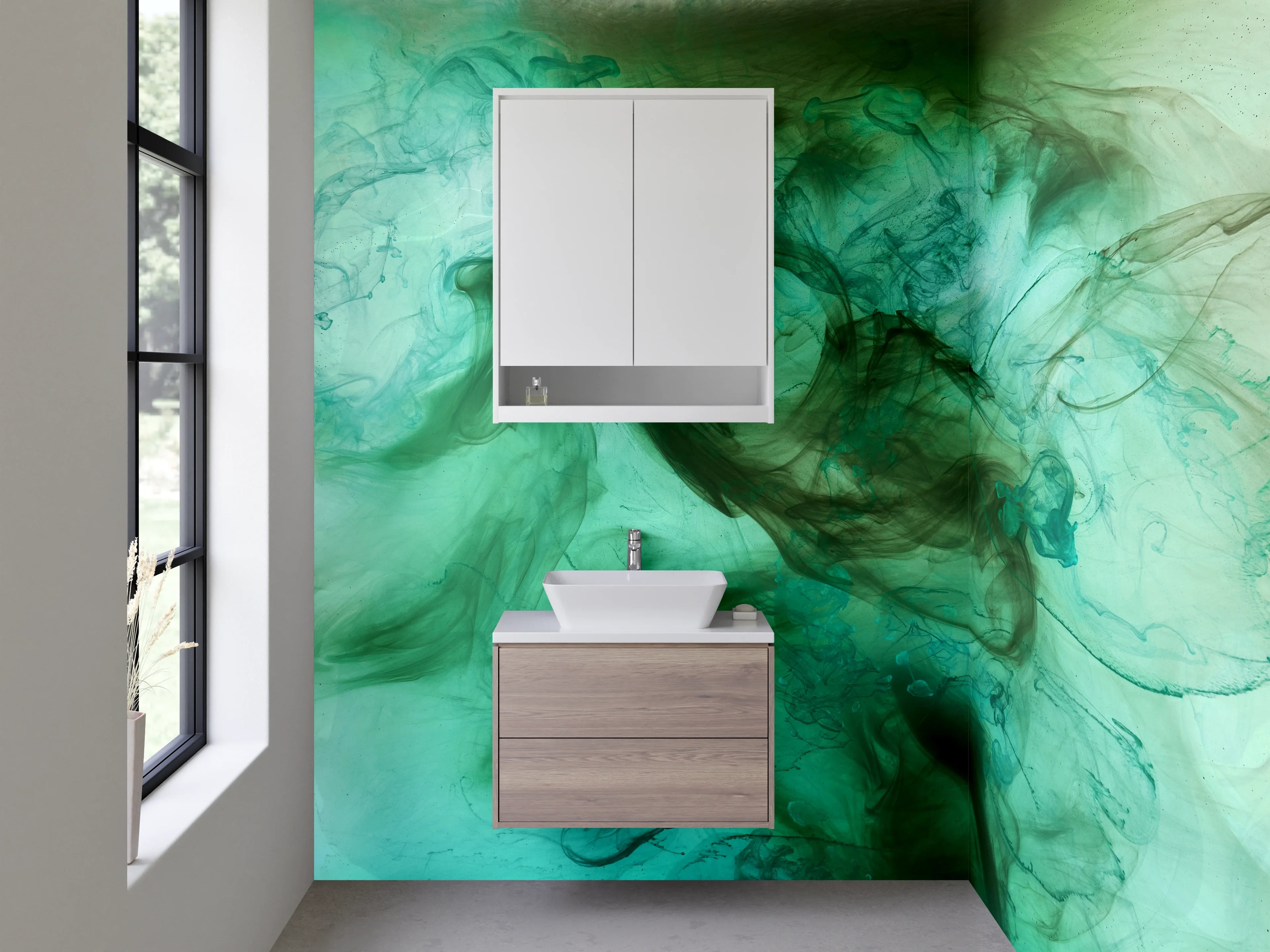Waschbecken-Rückwand - Abstraktes Türkisgrün Aquarell Design