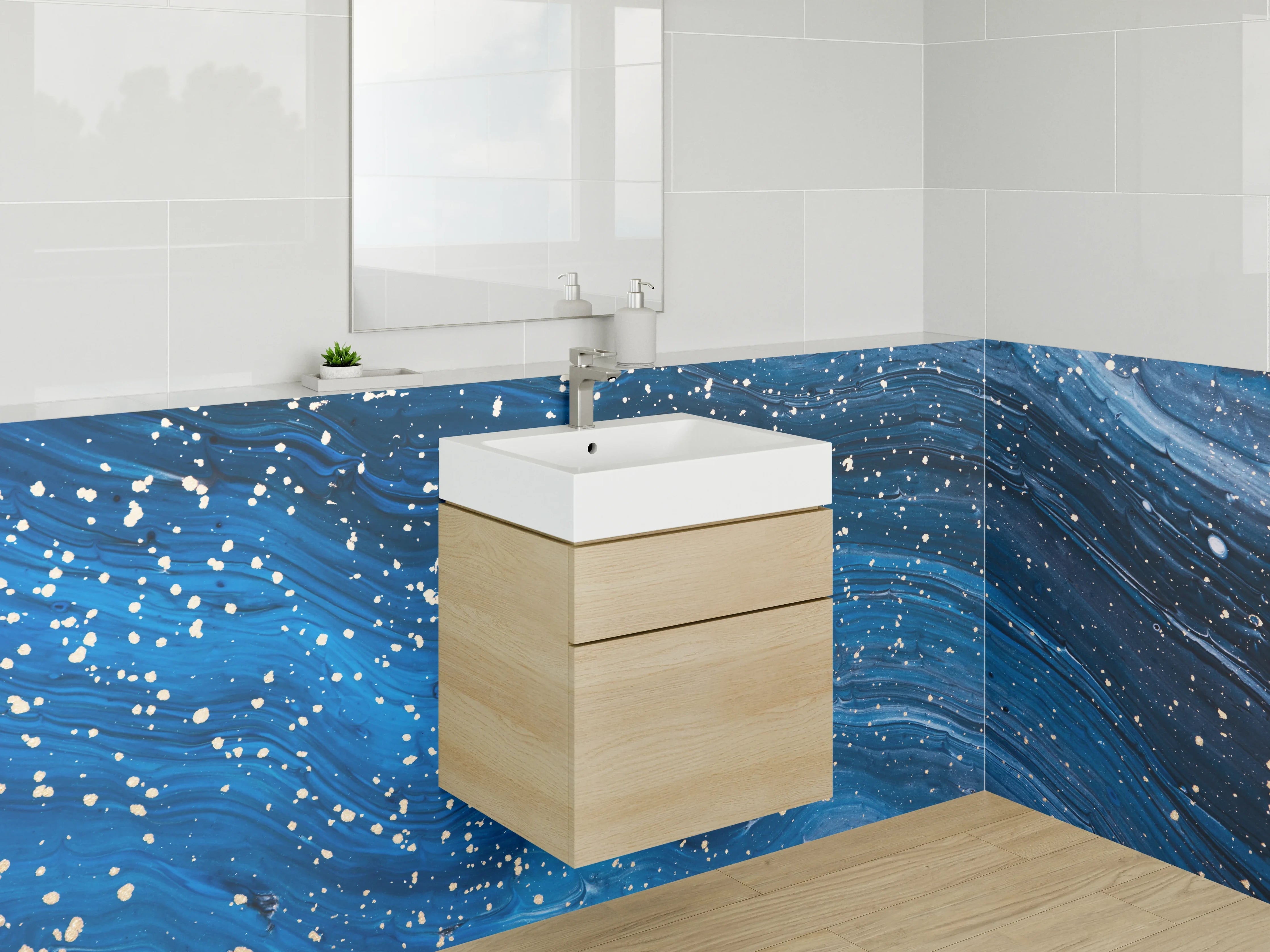 Waschbecken-Rückwand - Abstraktes Weltall Blau Muster
