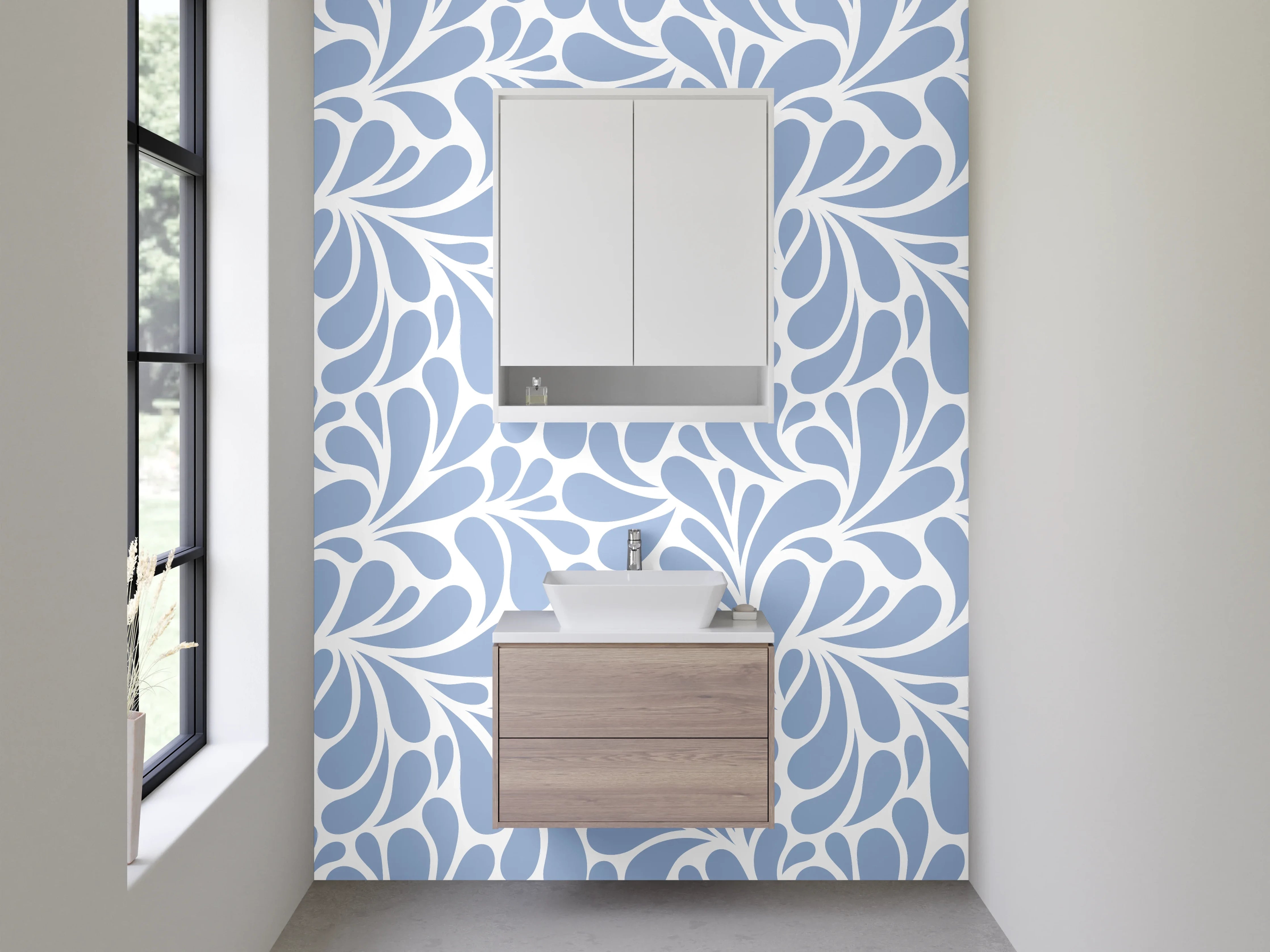 Waschbecken-Rückwand - Abstraktes blau-weißes Muster Design