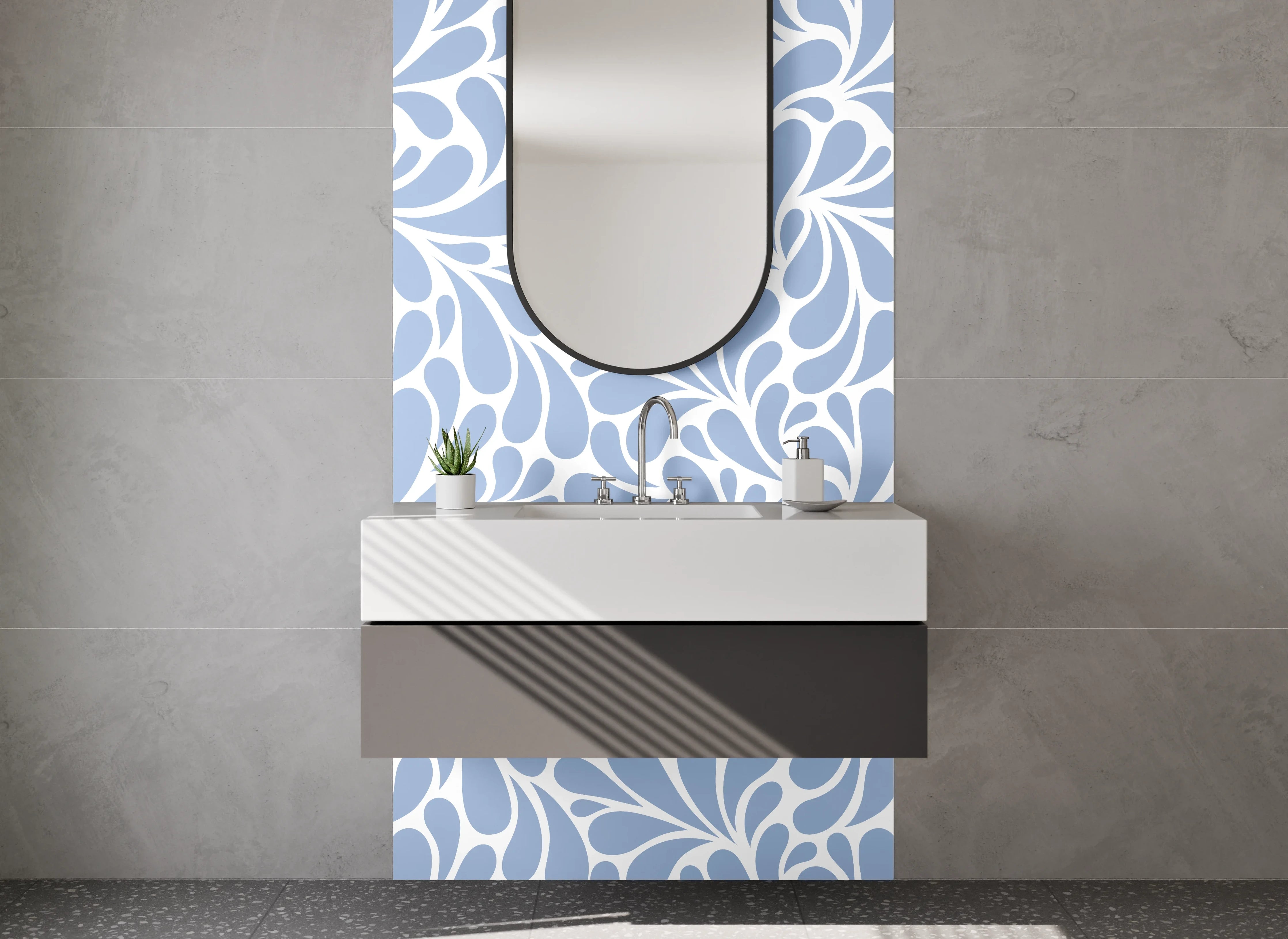 Waschbecken-Rückwand - Abstraktes blau-weißes Muster Design