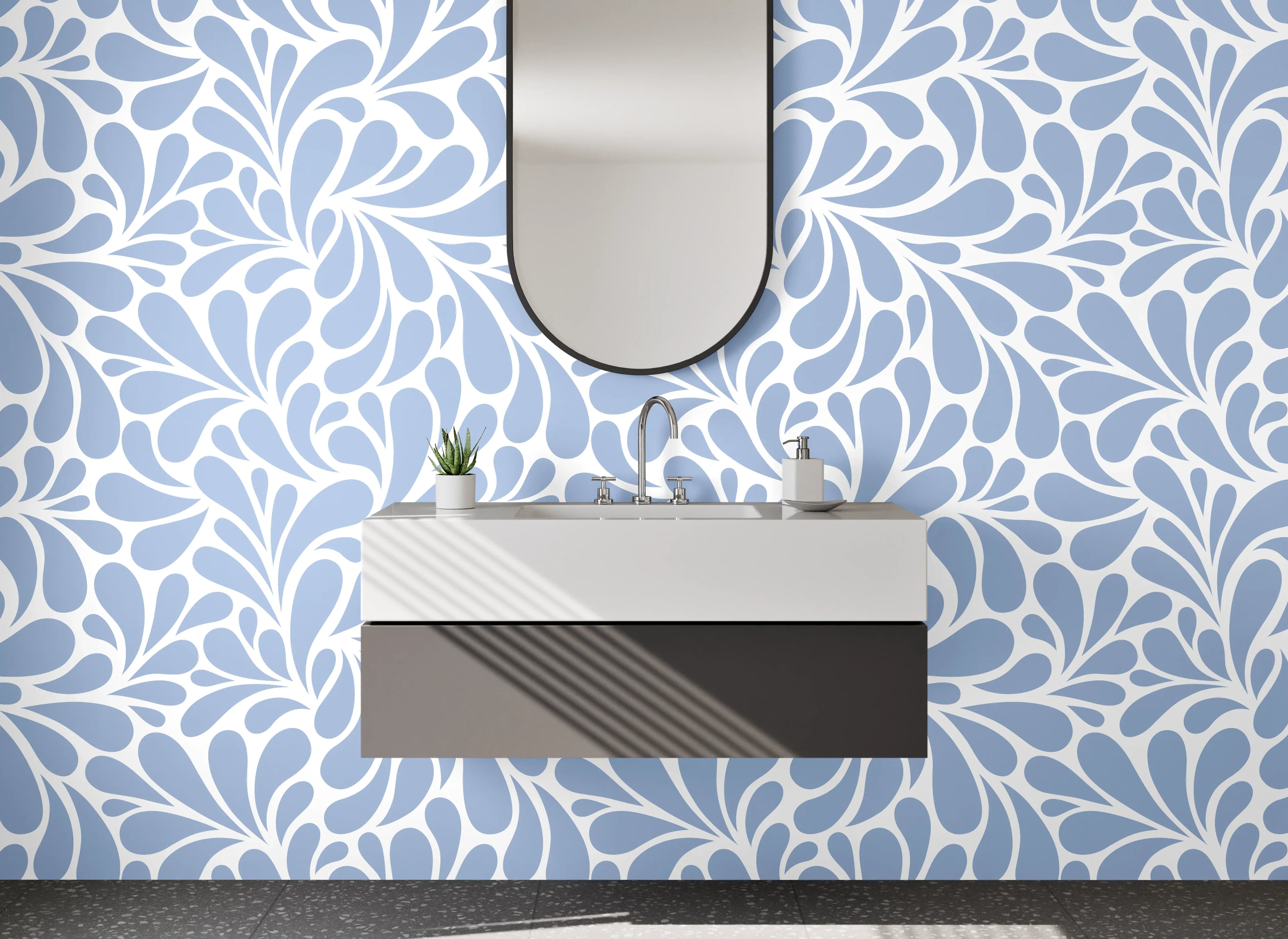 Waschbecken-Rückwand - Abstraktes blau-weißes Muster Design