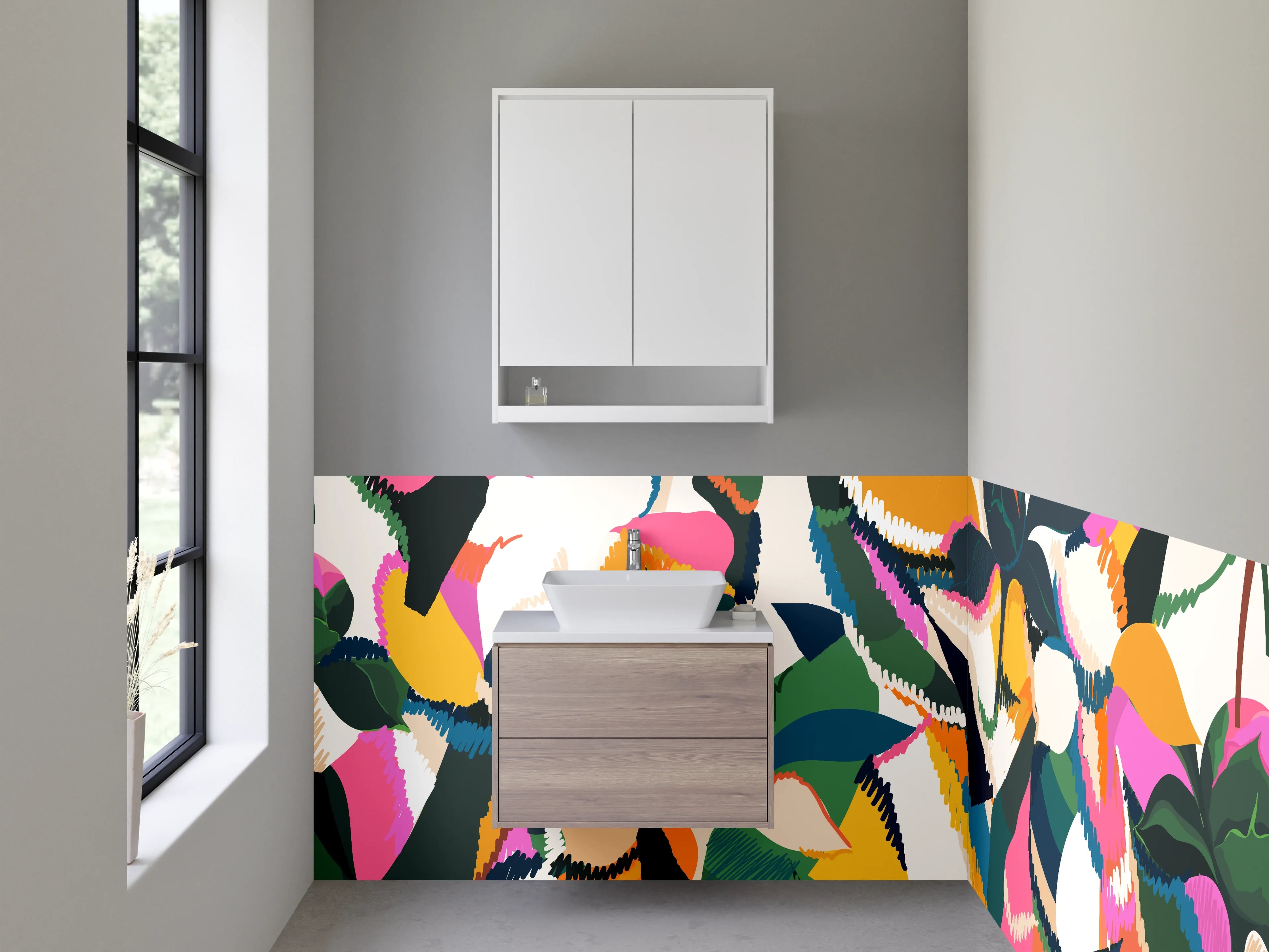 Waschbecken-Rückwand - Abstraktes florales Pop Art Motiv