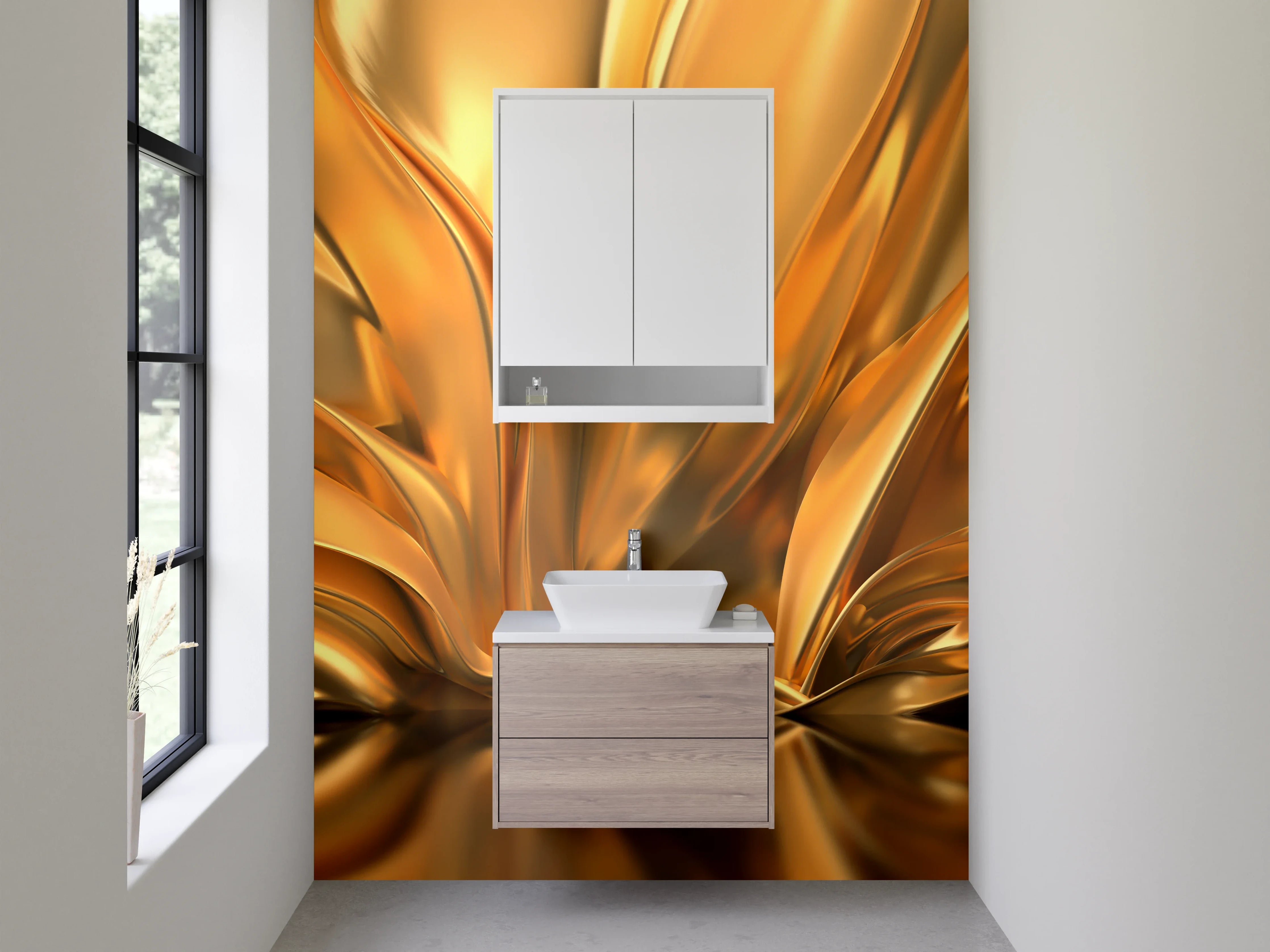 Waschbecken-Rückwand - Abstraktes goldenes Falten-Design