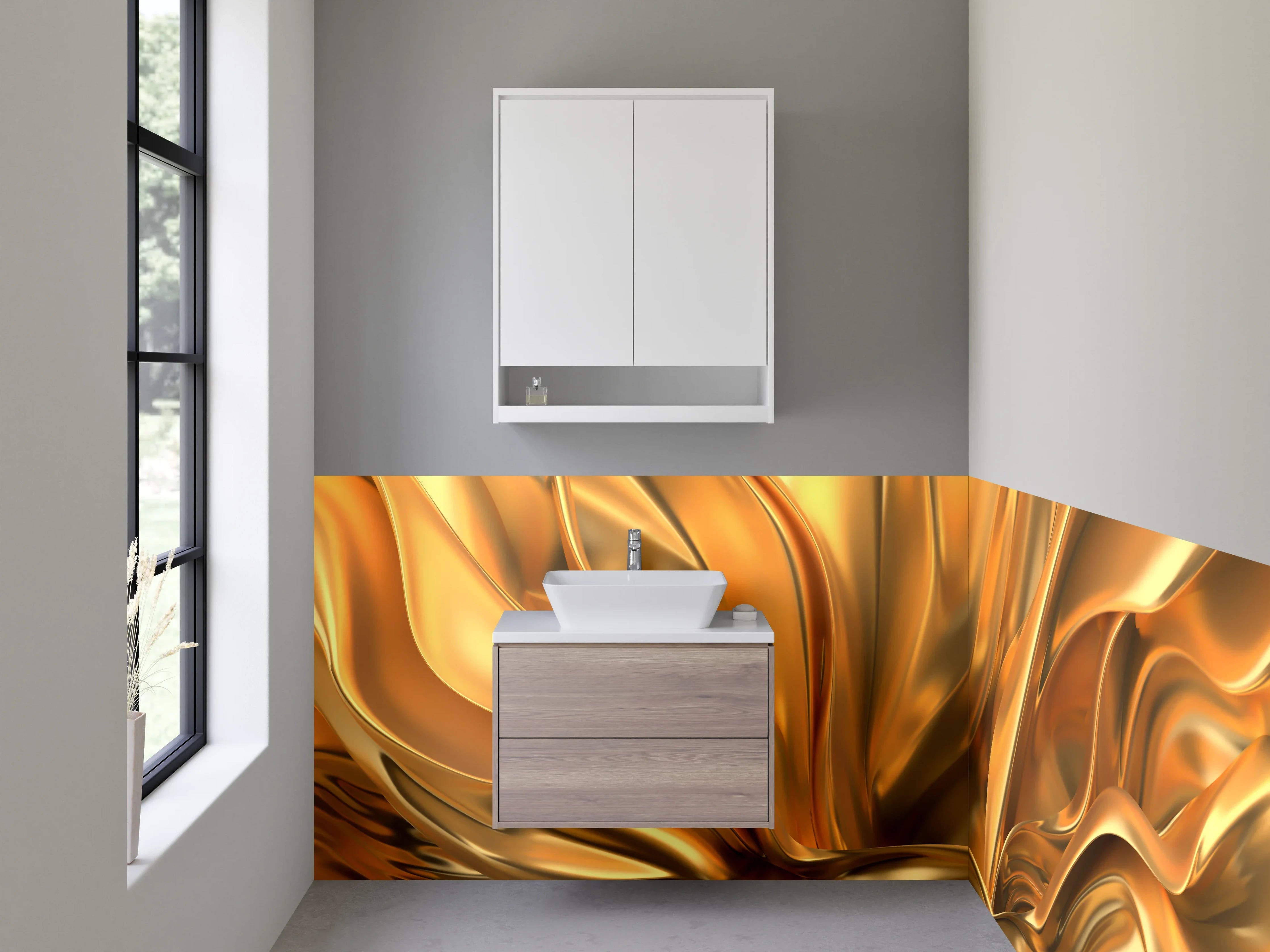 Waschbecken-Rückwand - Abstraktes goldenes Falten-Design