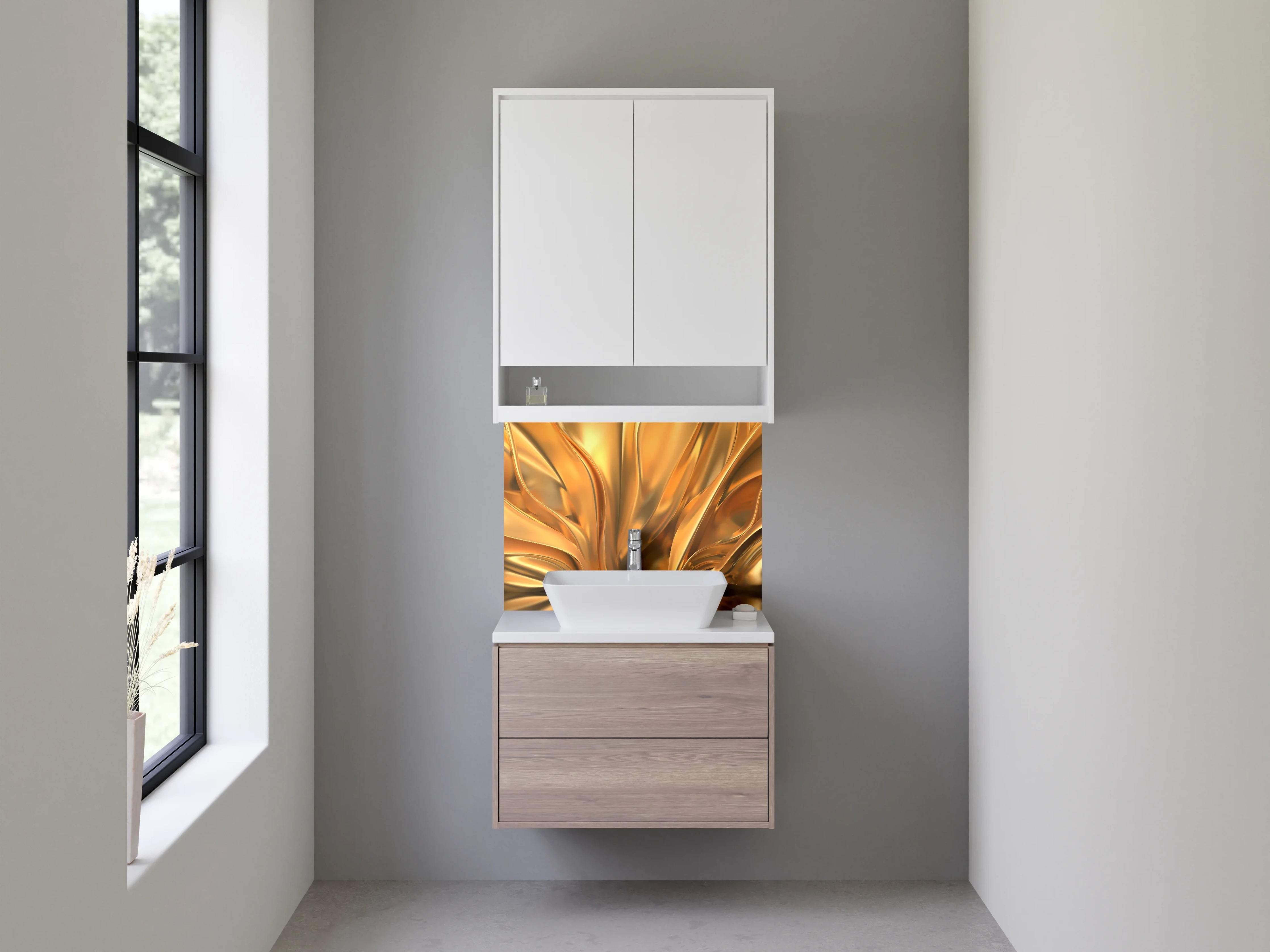 Waschbecken-Rückwand - Abstraktes goldenes Falten-Design
