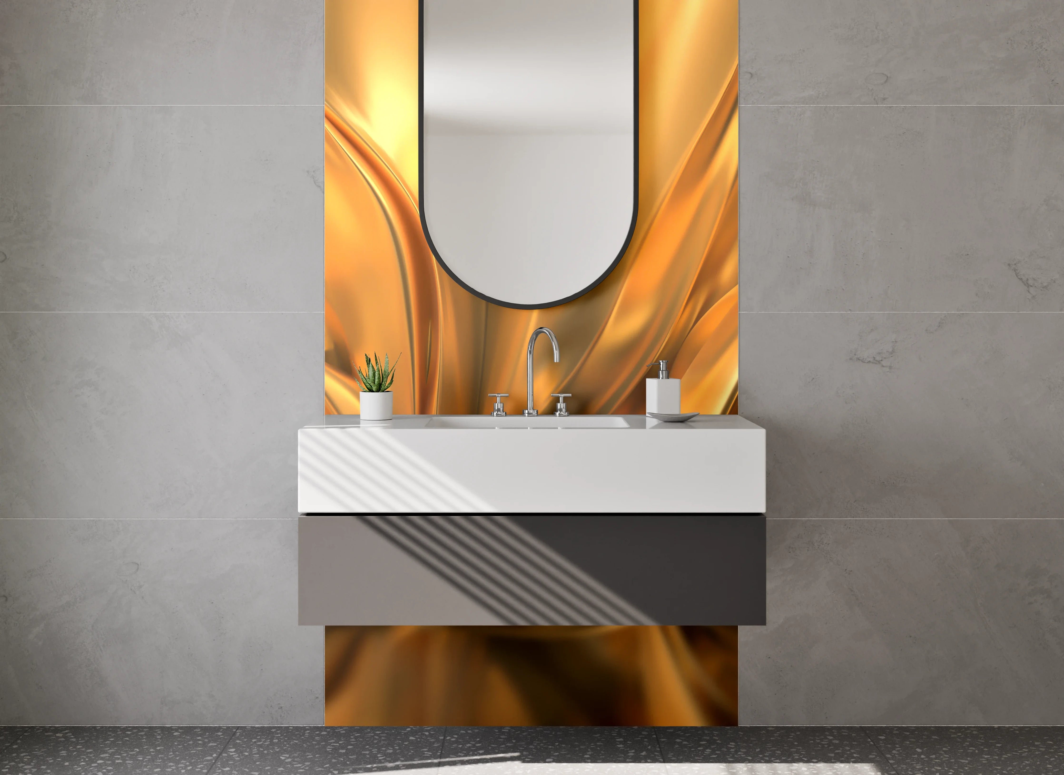 Waschbecken-Rückwand - Abstraktes goldenes Falten-Design