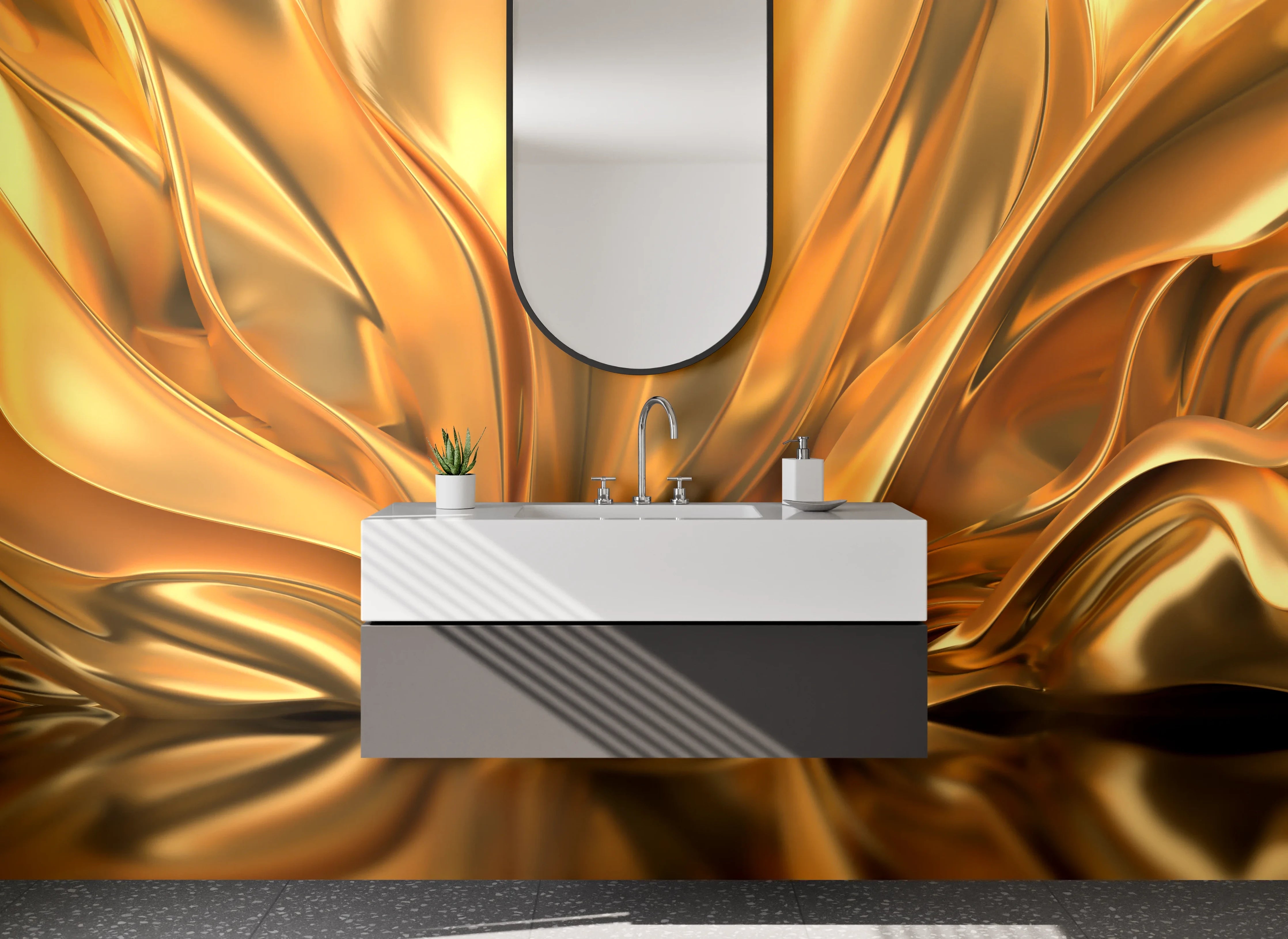 Waschbecken-Rückwand - Abstraktes goldenes Falten-Design