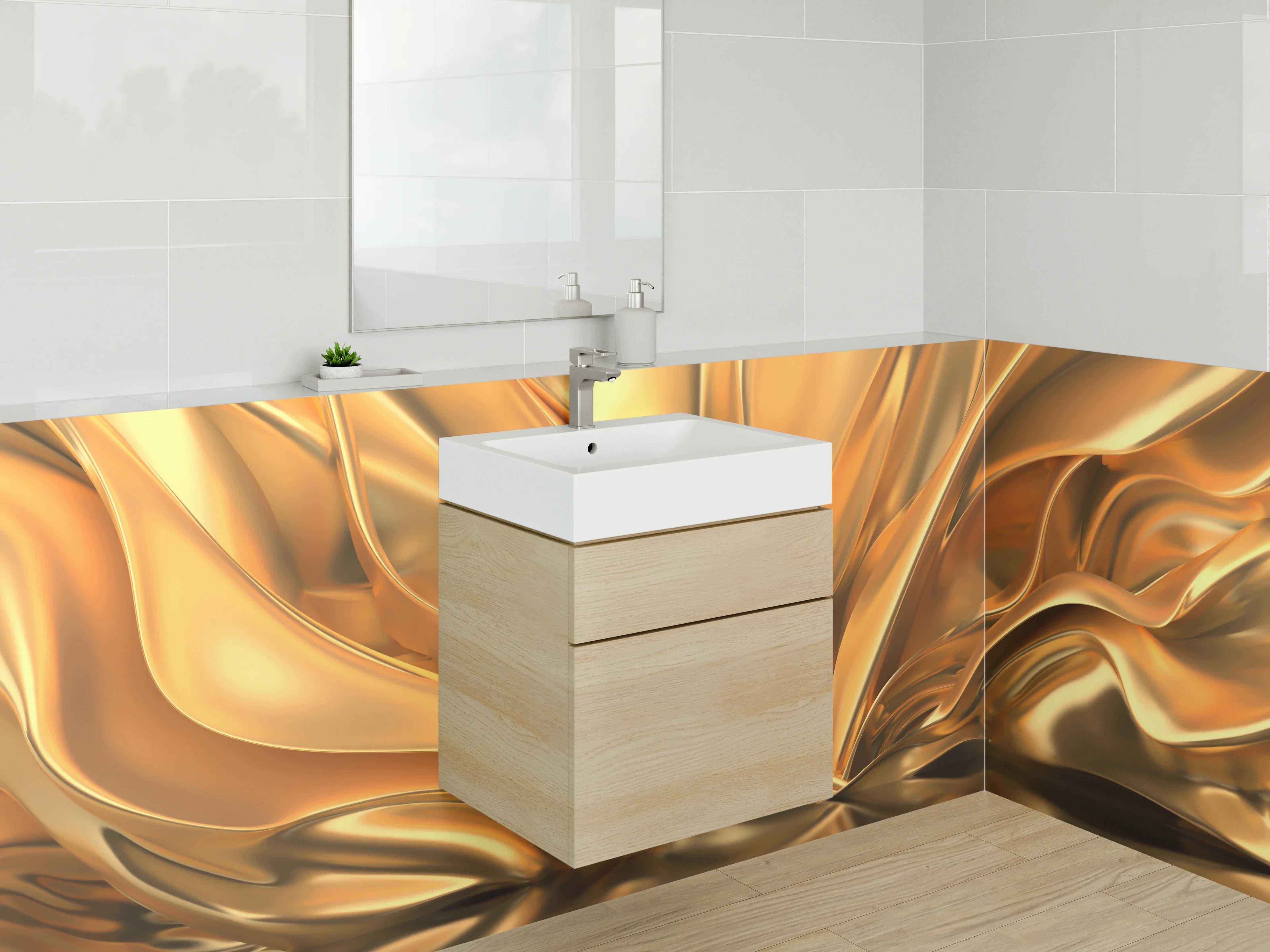 Waschbecken-Rückwand - Abstraktes goldenes Falten-Design