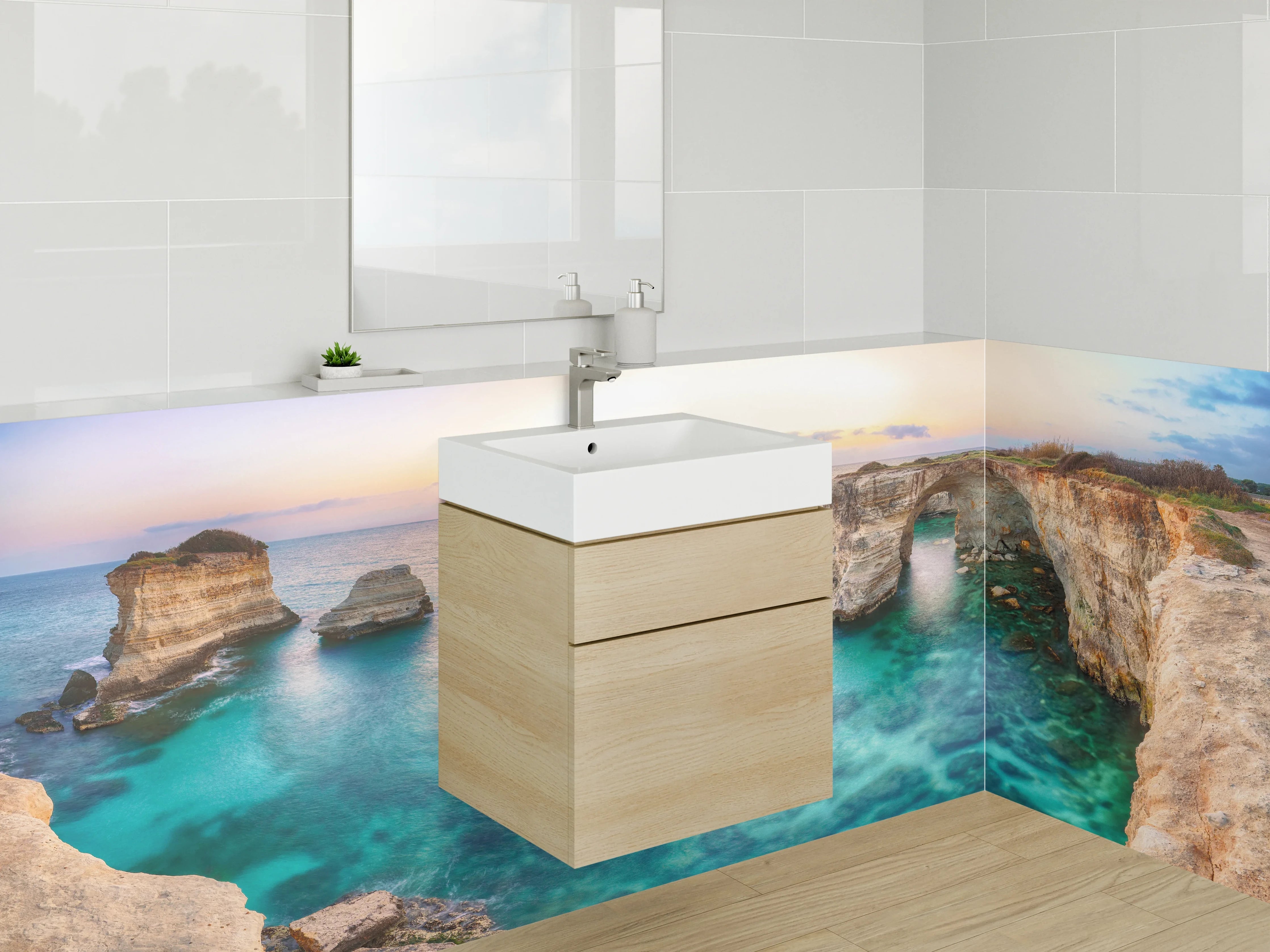Waschbecken-Rückwand - Adriatische Naturstein-Formation Sonnenuntergang