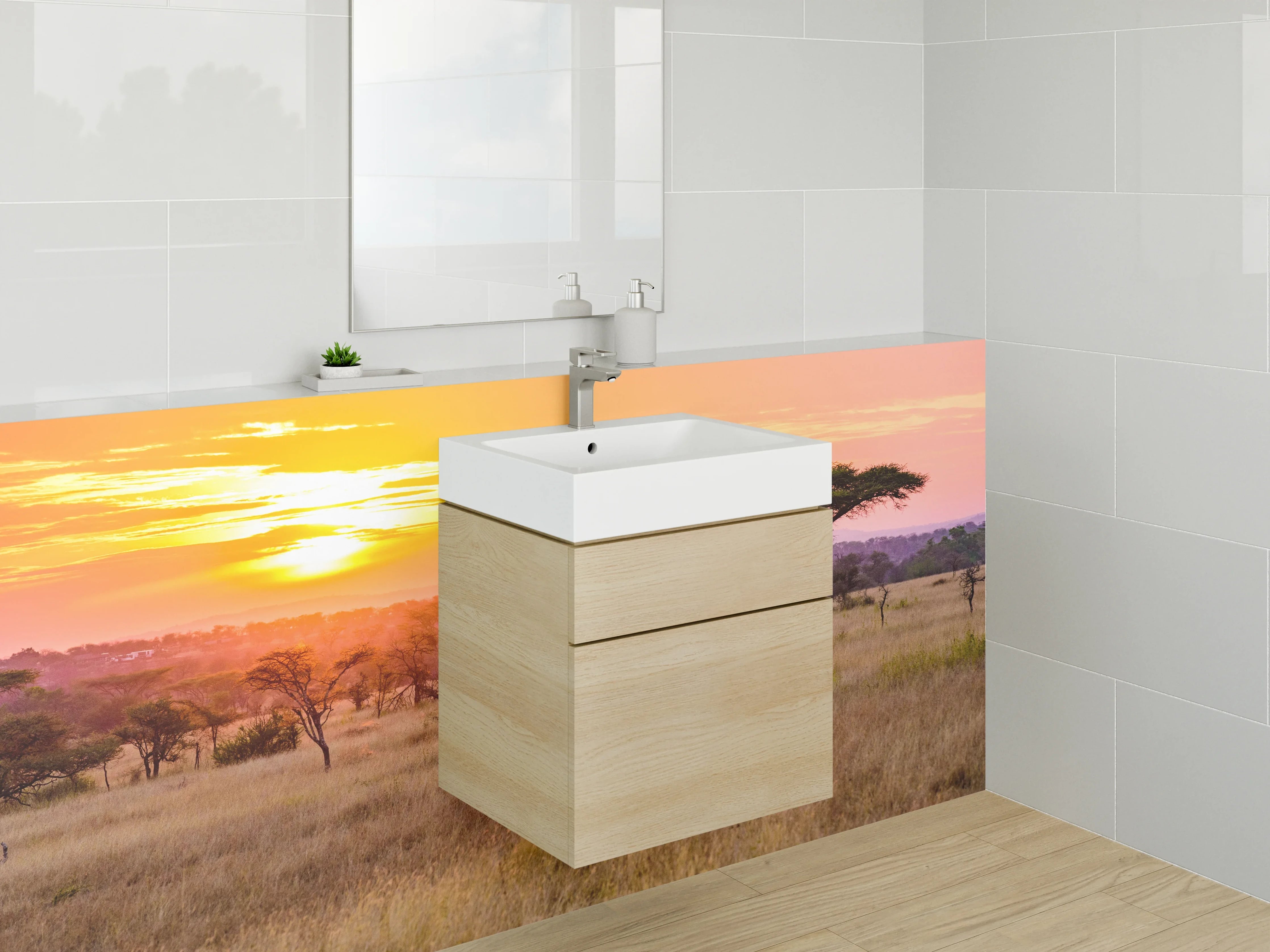 Waschbecken-Rückwand - Afrikanische Savanne Sonnenuntergang Landschaft
