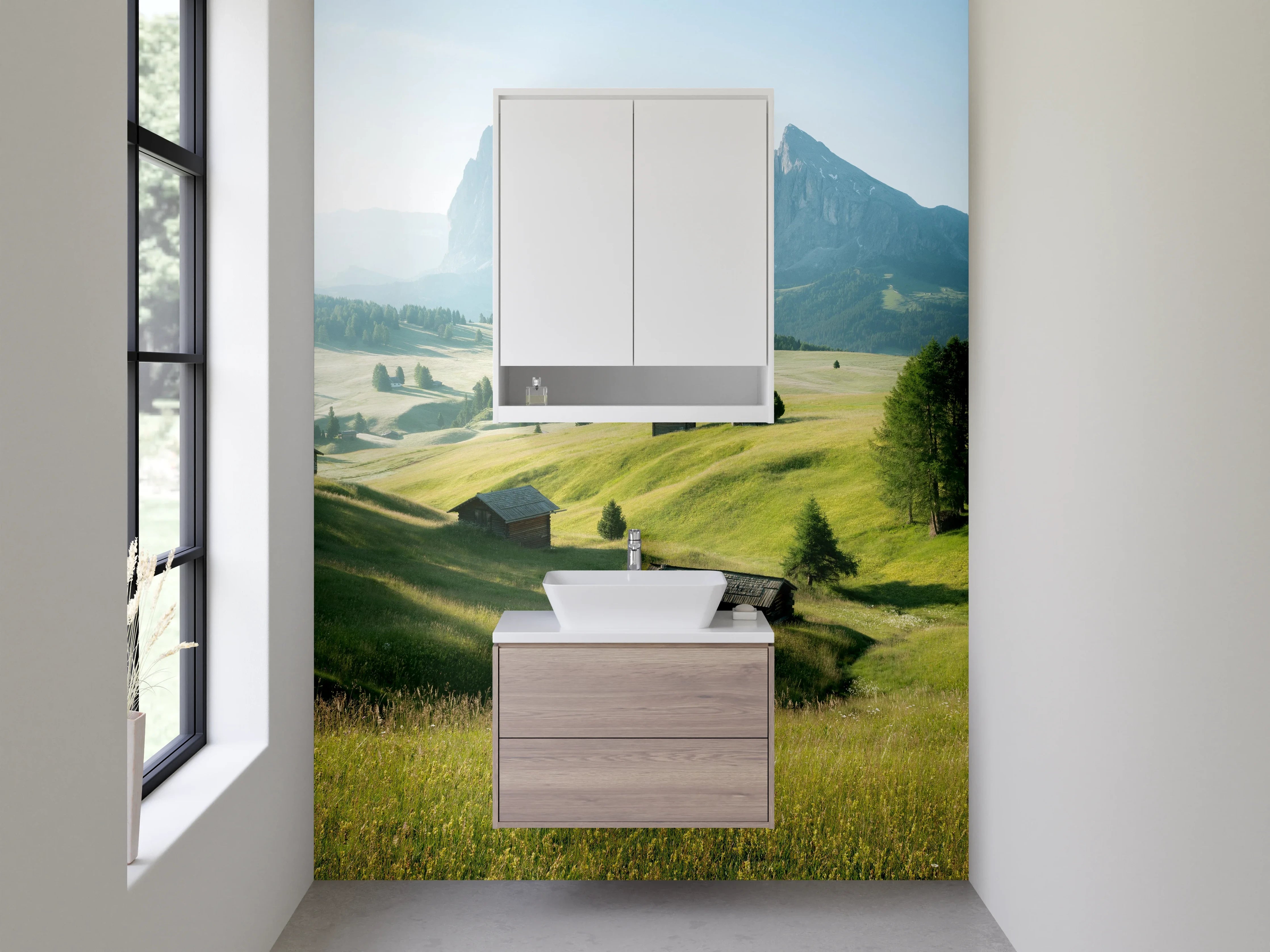 Waschbecken-Rückwand - Alpenländische Wiesenlandschaft Panorama