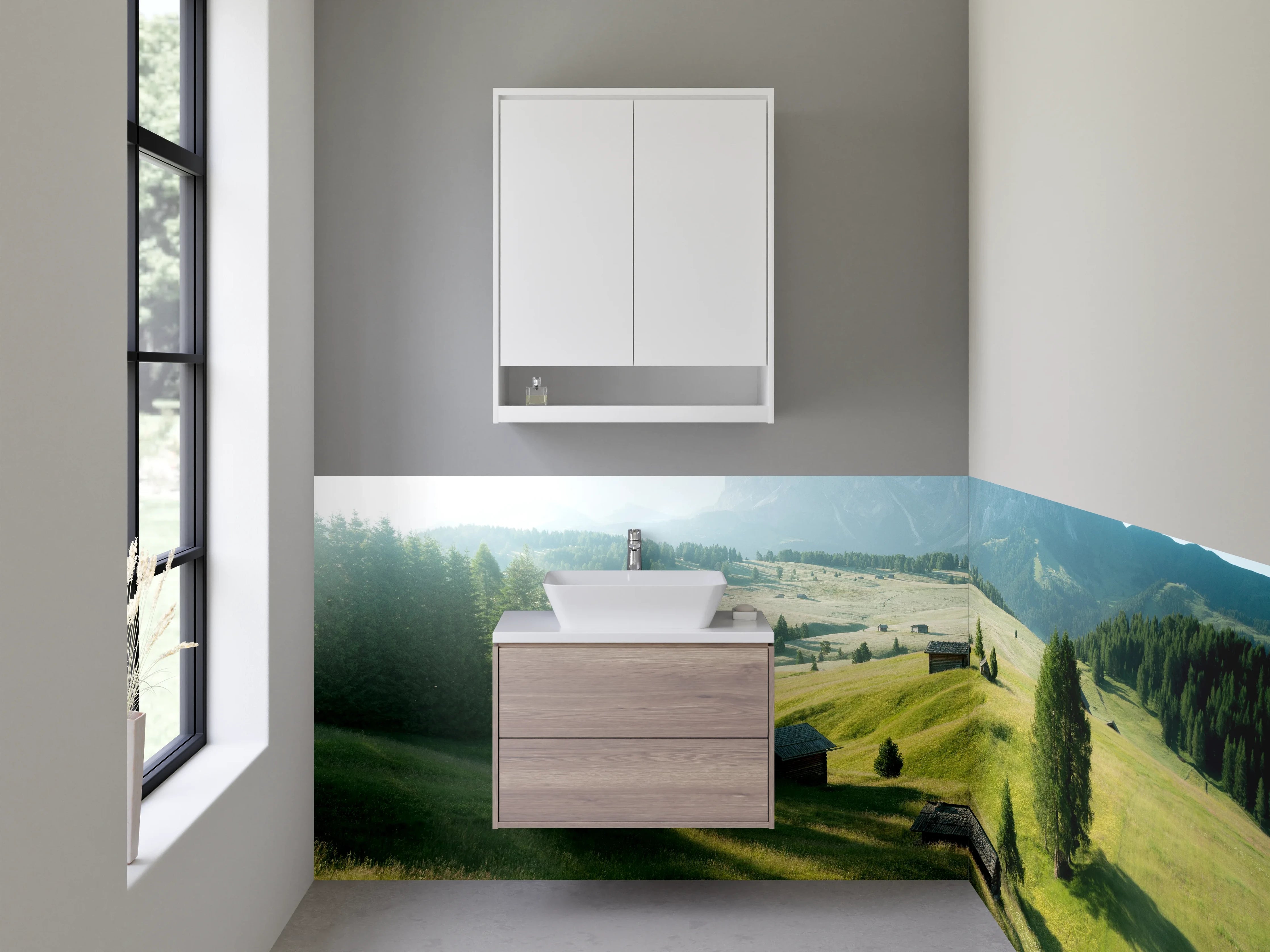 Waschbecken-Rückwand - Alpenländische Wiesenlandschaft Panorama