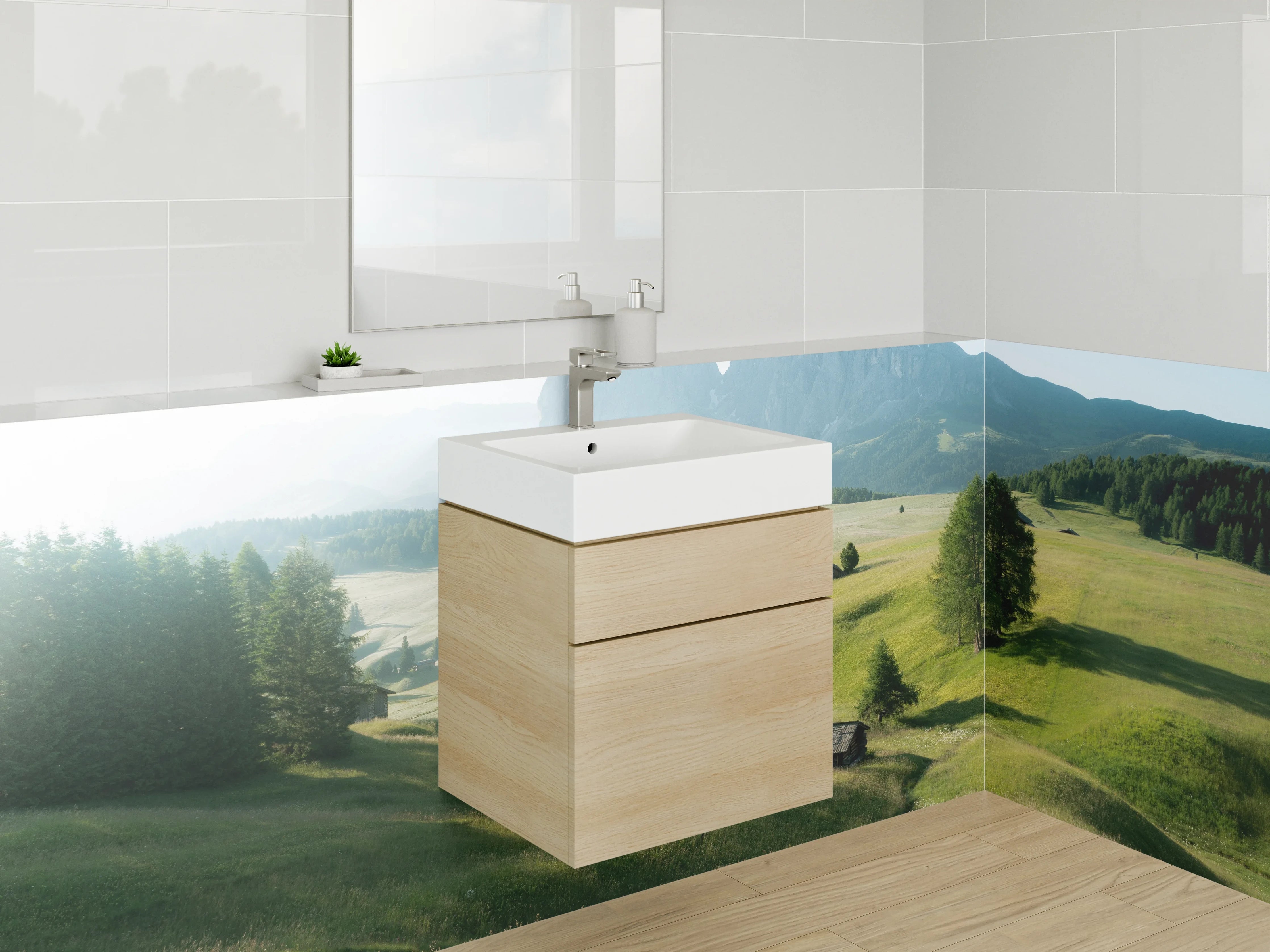 Waschbecken-Rückwand - Alpenländische Wiesenlandschaft Panorama