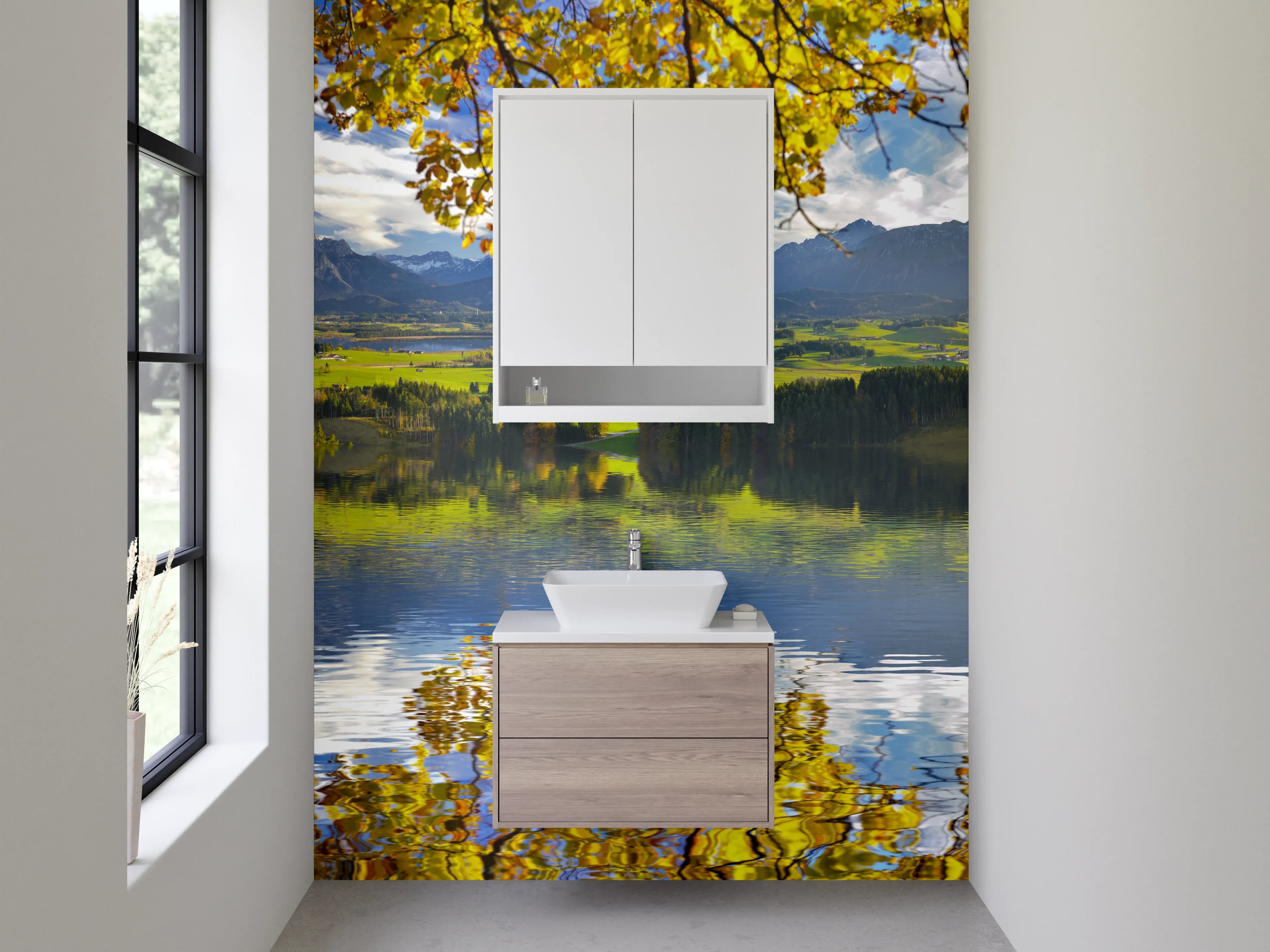 Waschbecken-Rückwand - Alpensee Panorama mit Herbstfarben