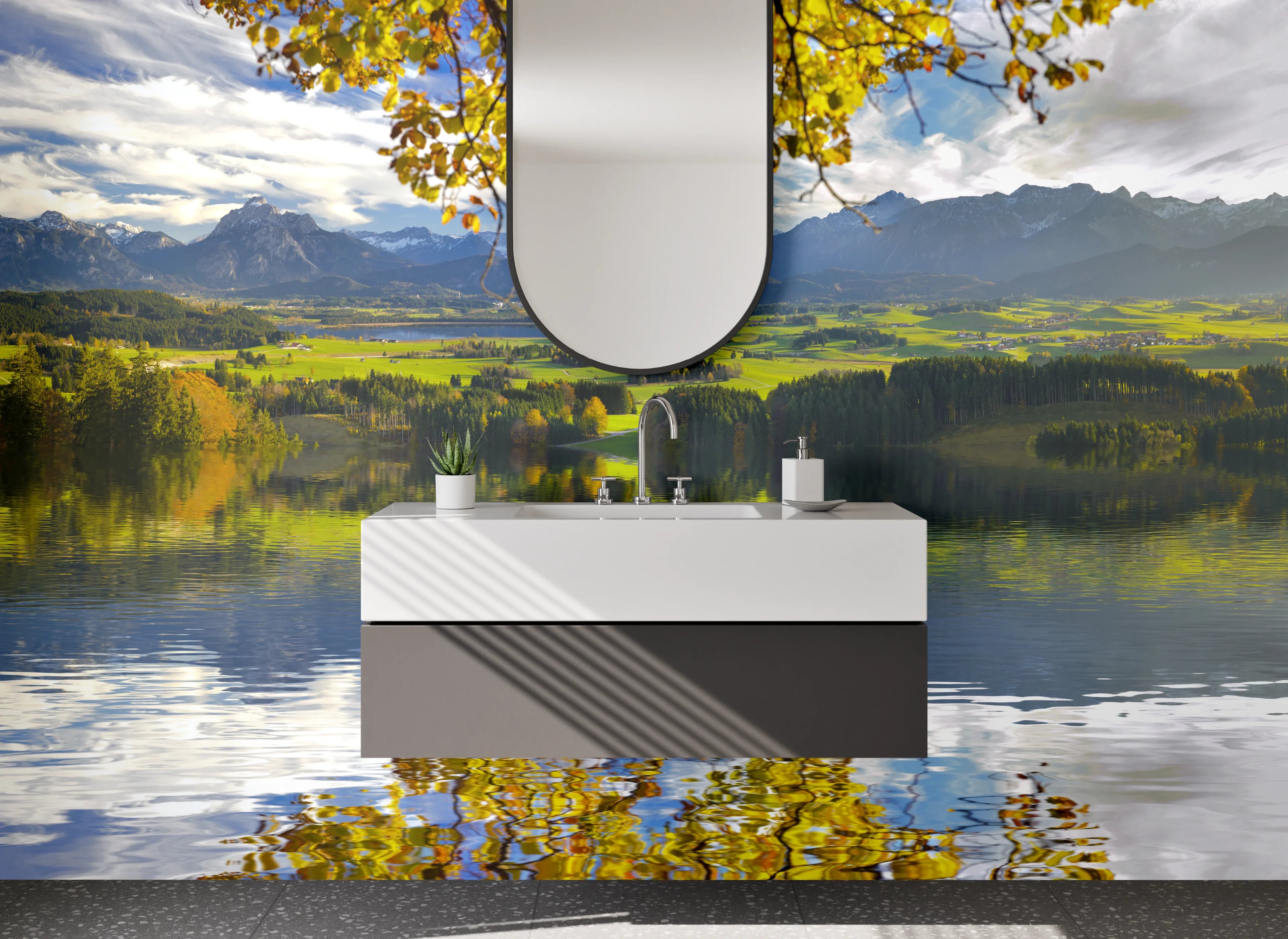 Waschbecken-Rückwand - Alpensee Panorama mit Herbstfarben
