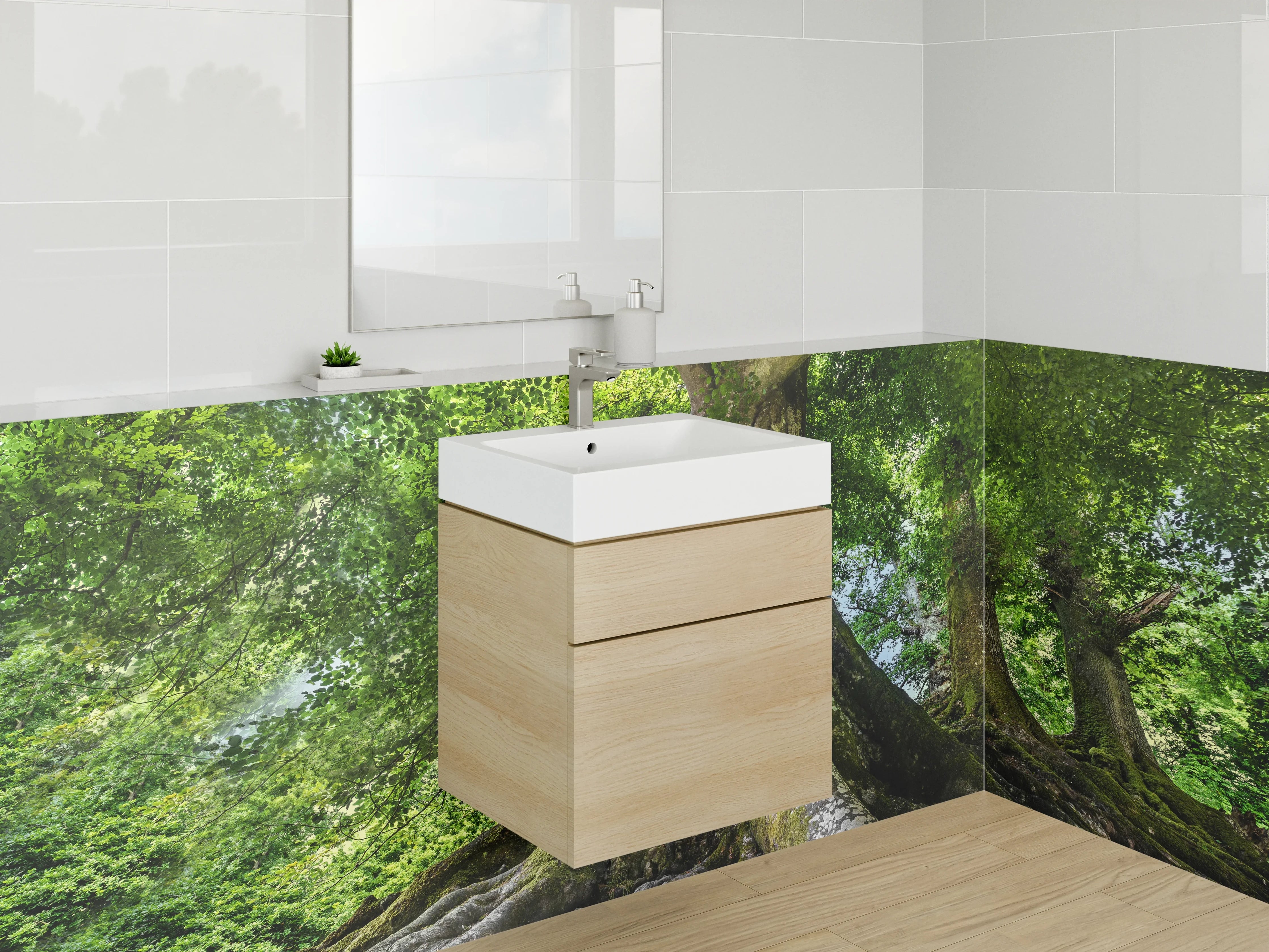 Waschbecken-Rückwand - Alte Baumriesen im grünen Wald
