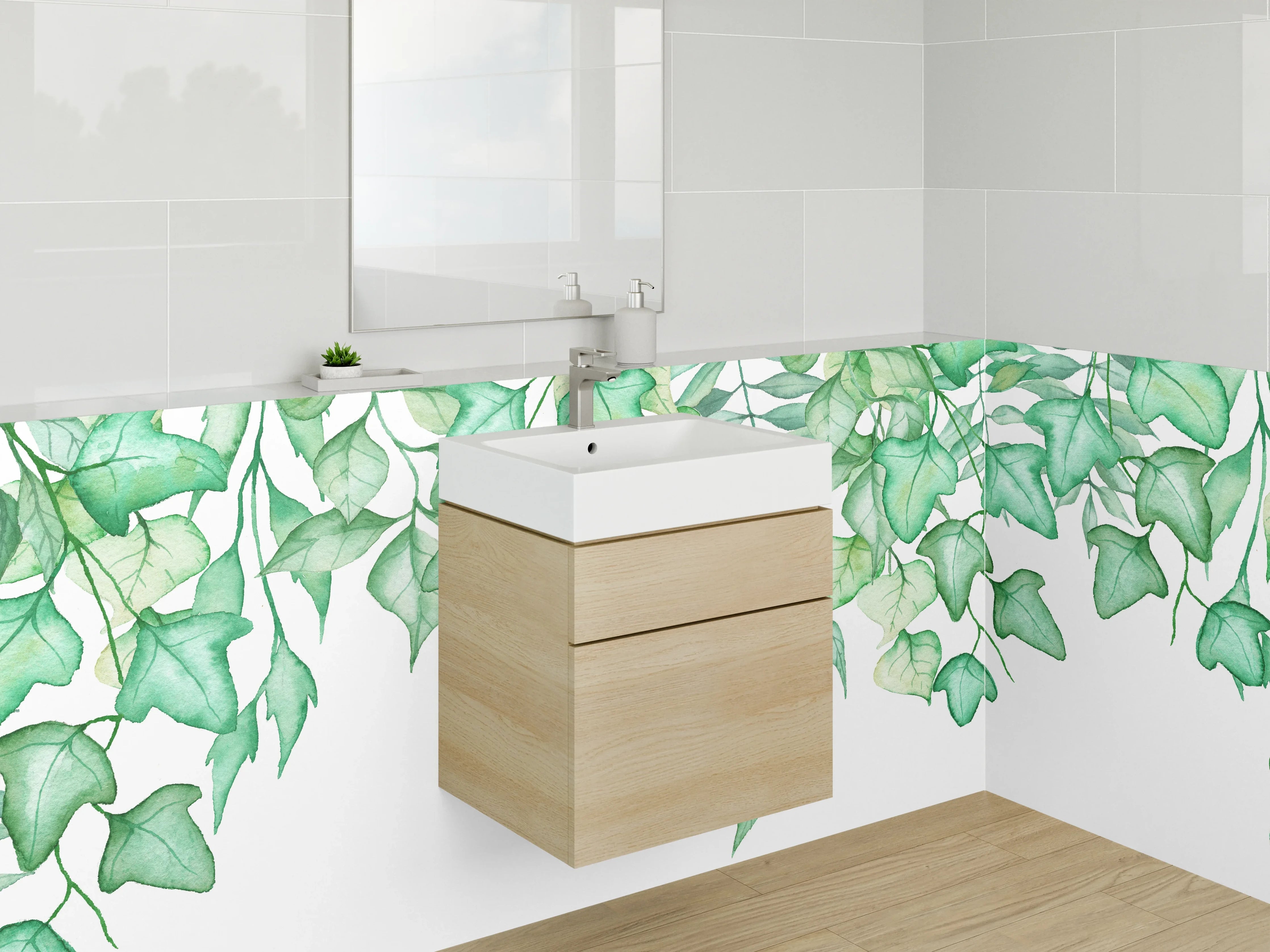 Waschbecken-Rückwand - Aquarell Blätter Grün Pflanzen