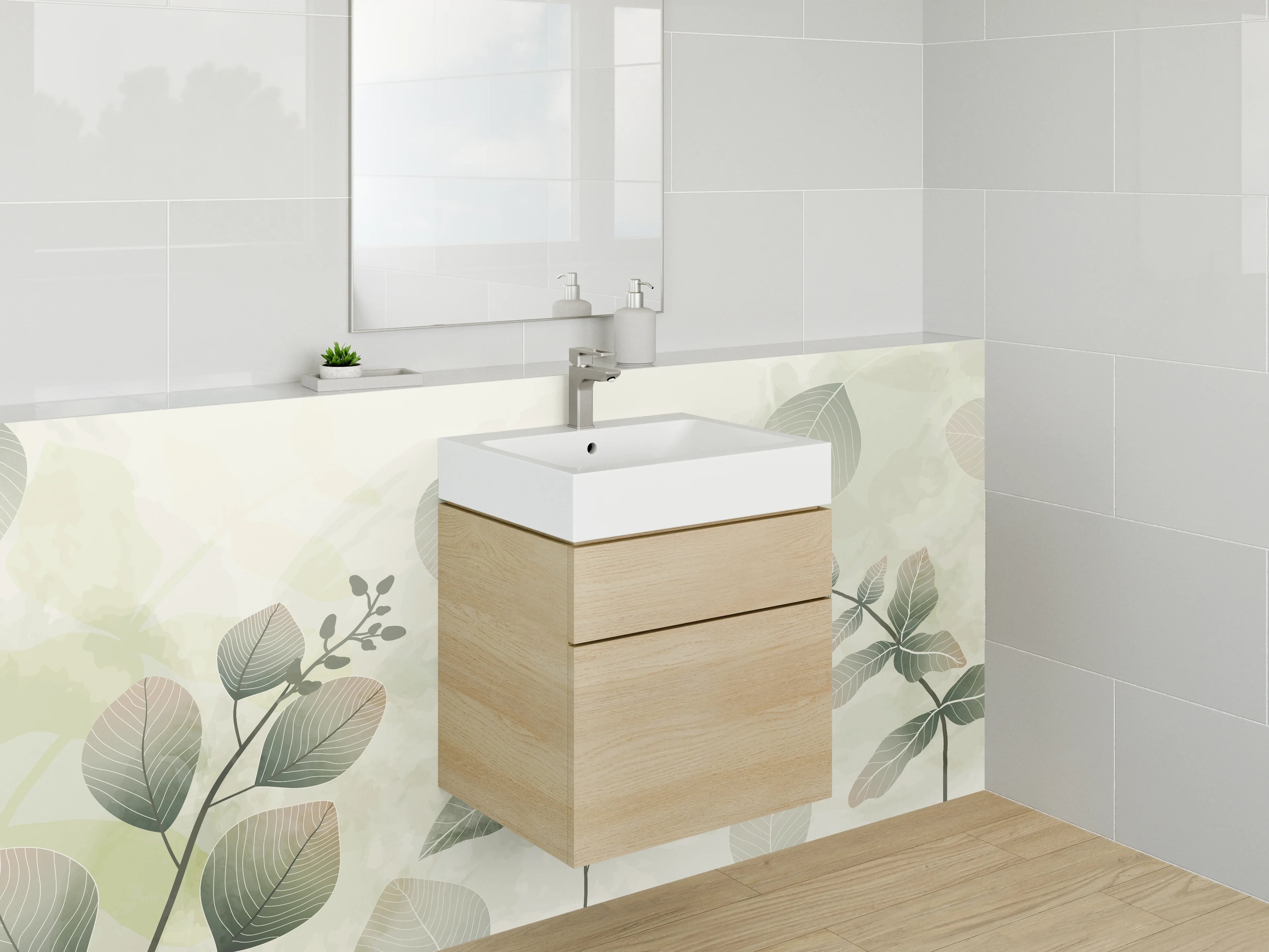 Waschbecken-Rückwand - Aquarell Blatt Illustration Natur Grün