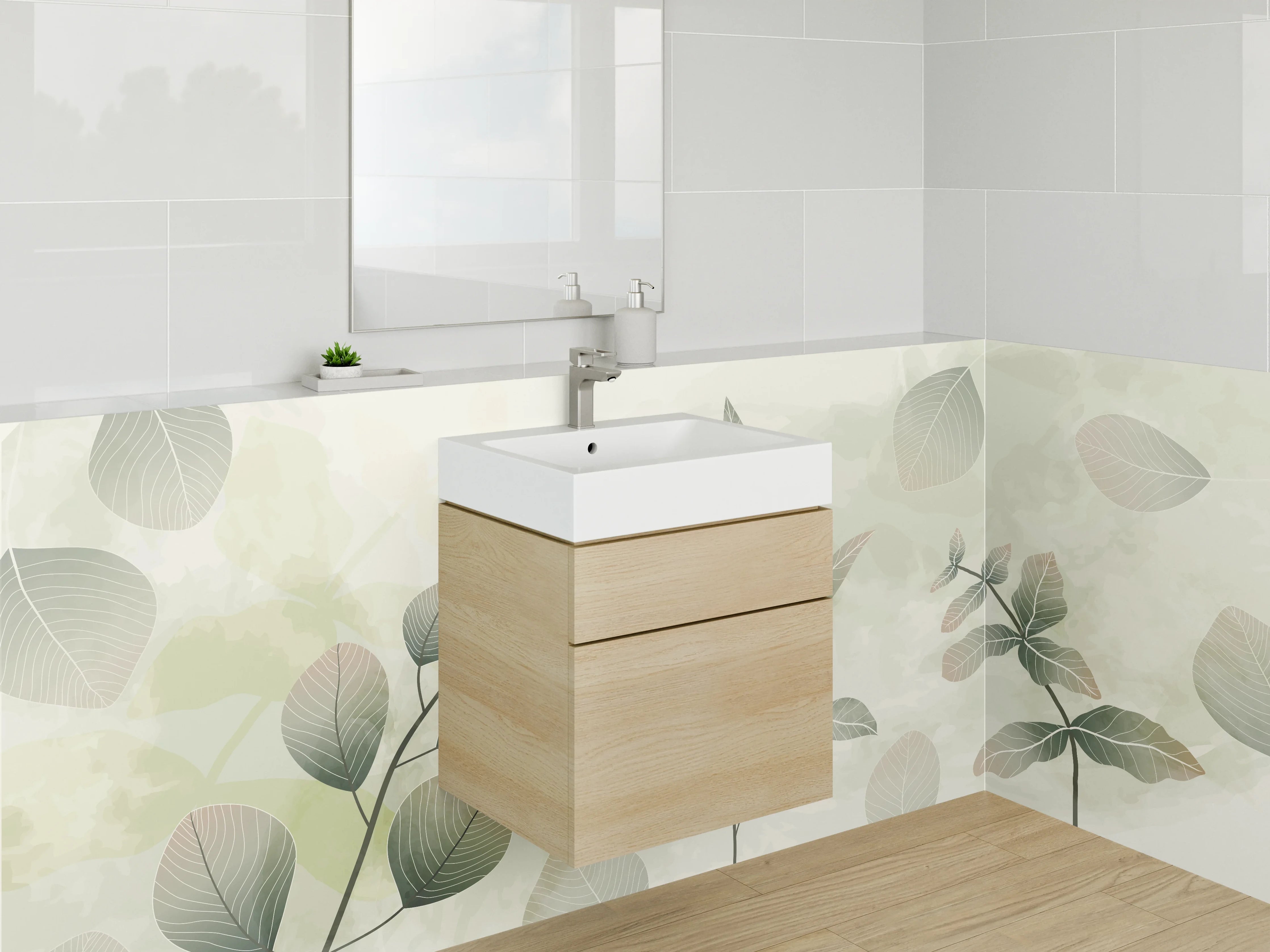 Waschbecken-Rückwand - Aquarell Blatt Illustration Natur Grün
