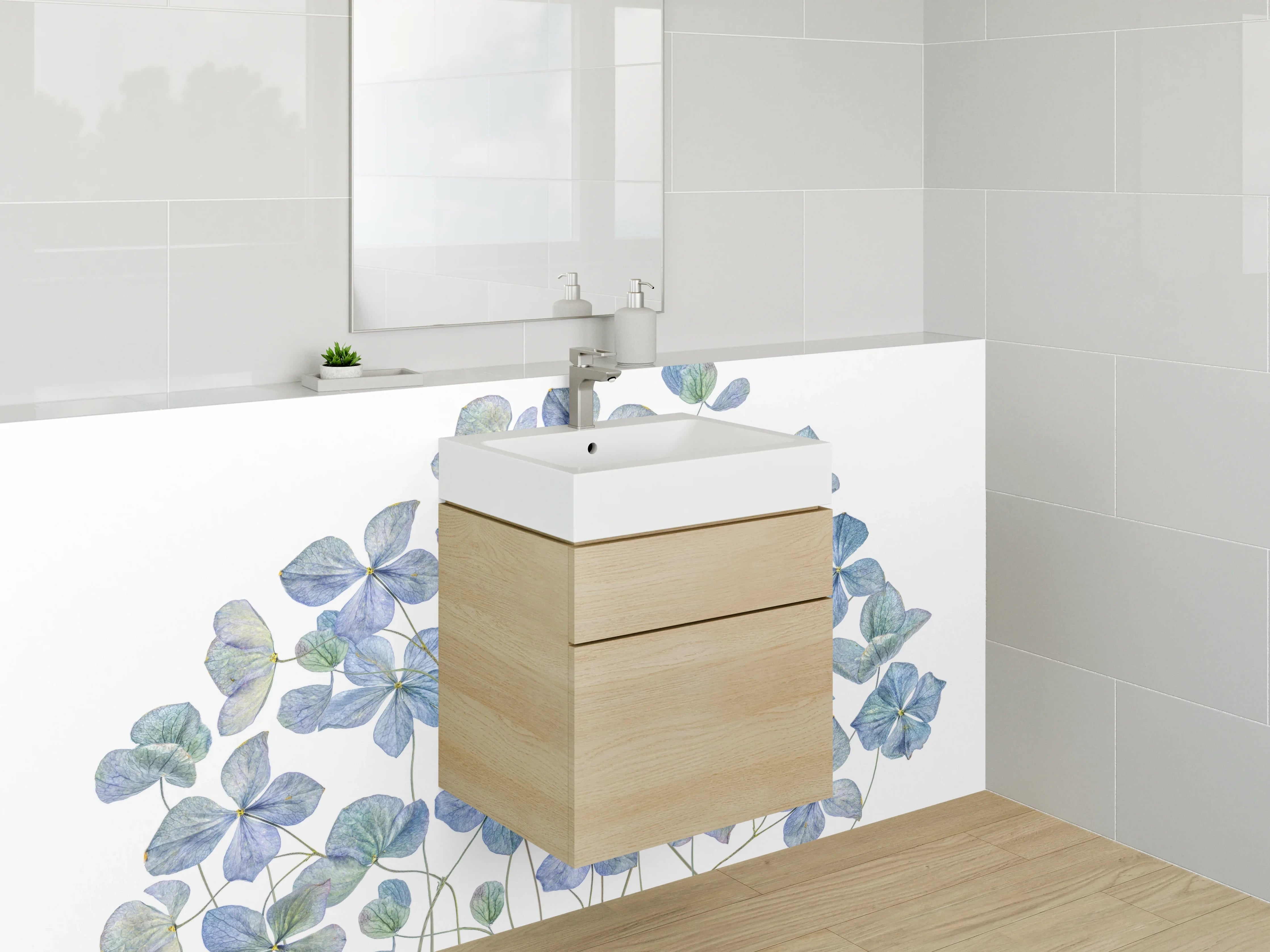 Waschbecken-Rückwand - Aquarell Blaue Blüten Illustrationen