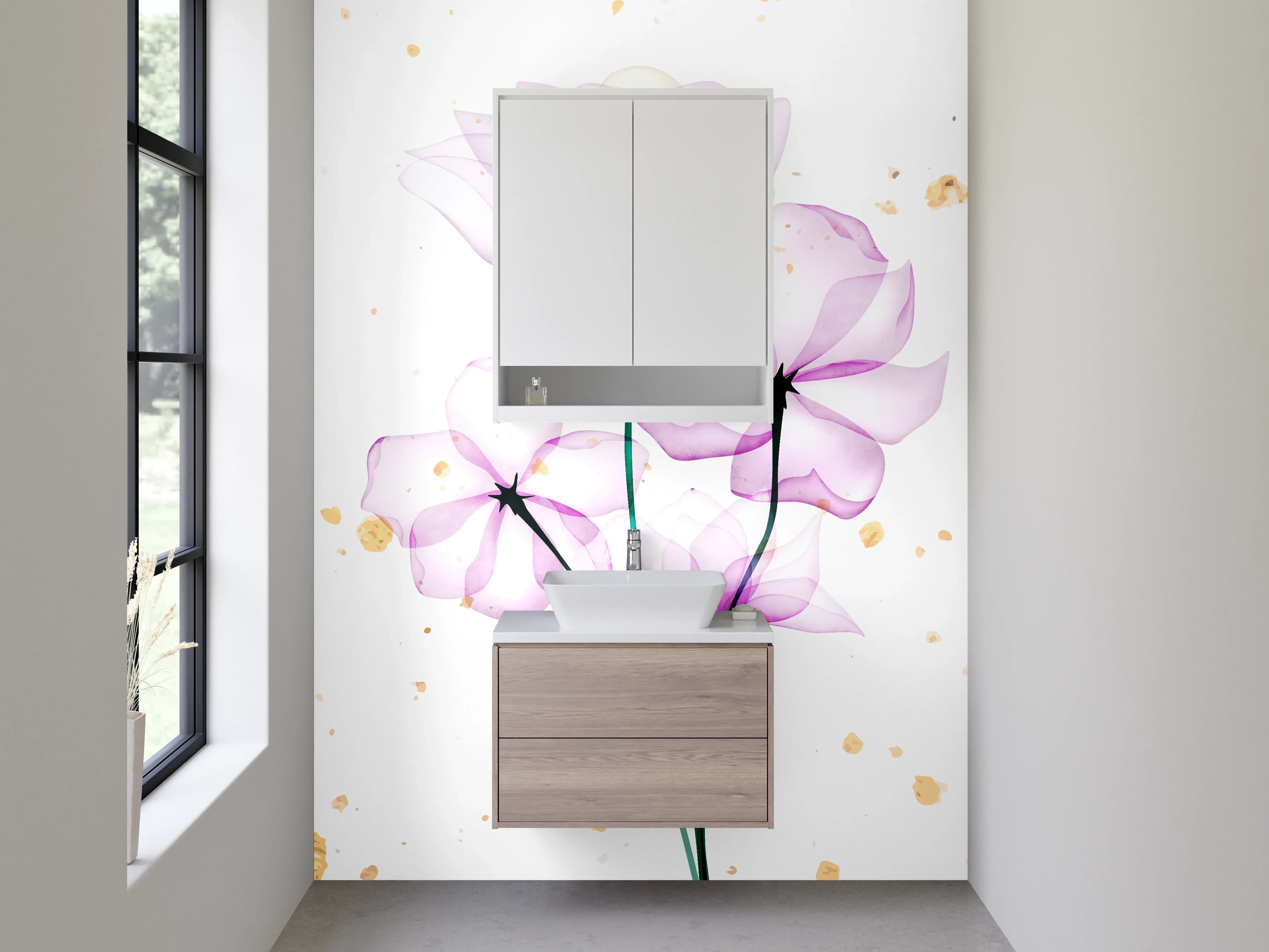 Waschbecken-Rückwand - Aquarell Blumen Design zart violett