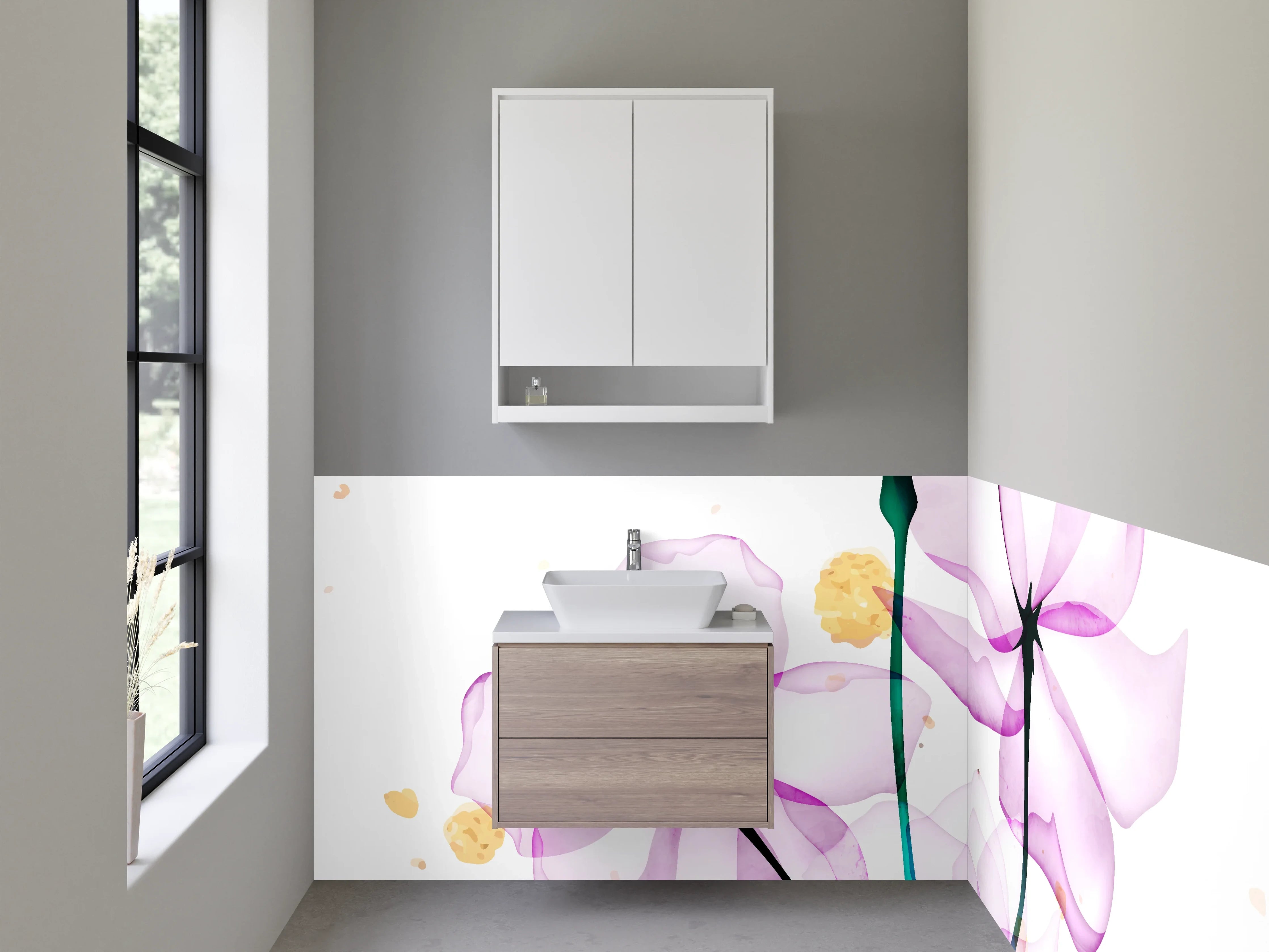Waschbecken-Rückwand - Aquarell Blumen Design zart violett