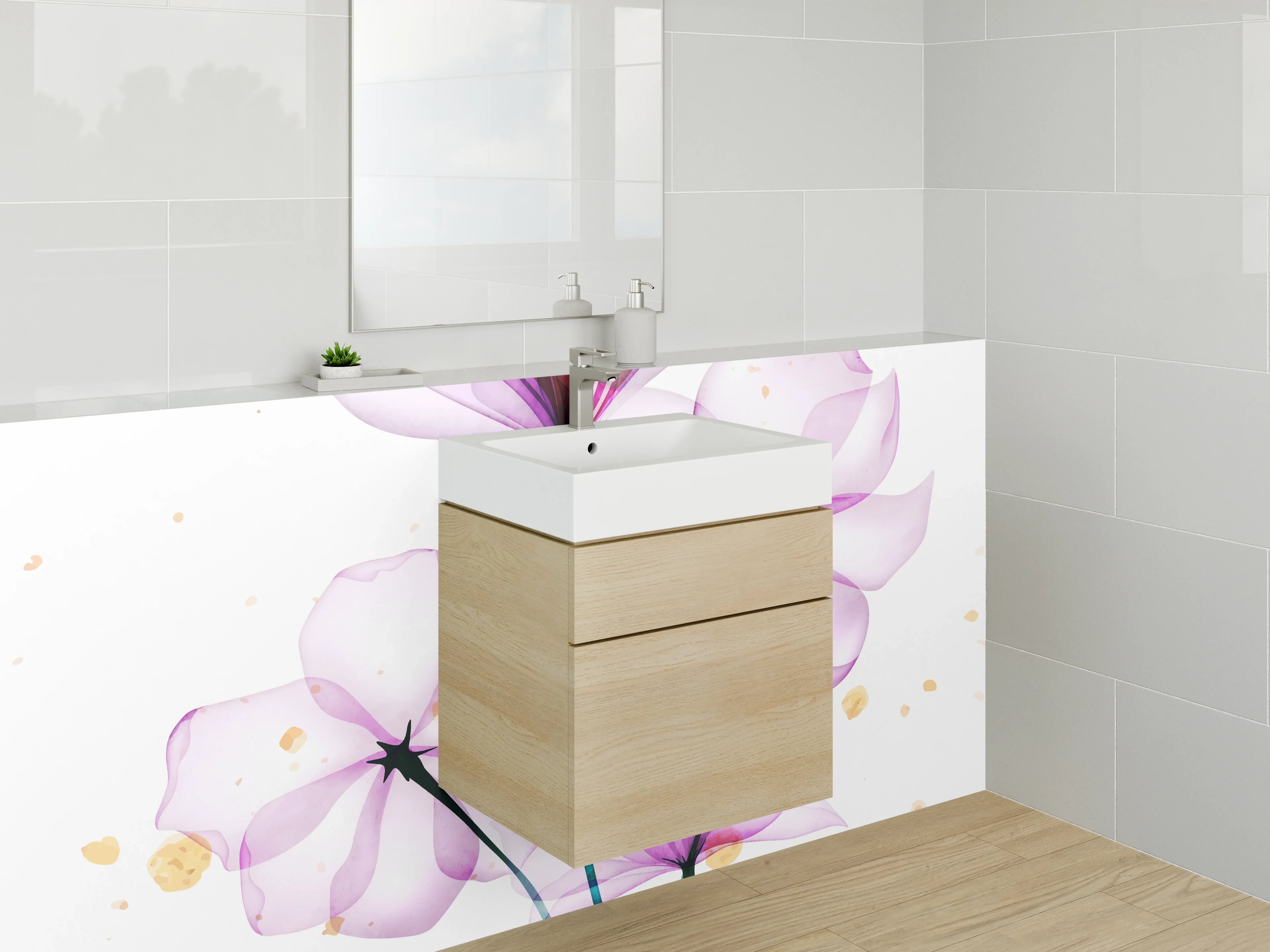 Waschbecken-Rückwand - Aquarell Blumen Design zart violett