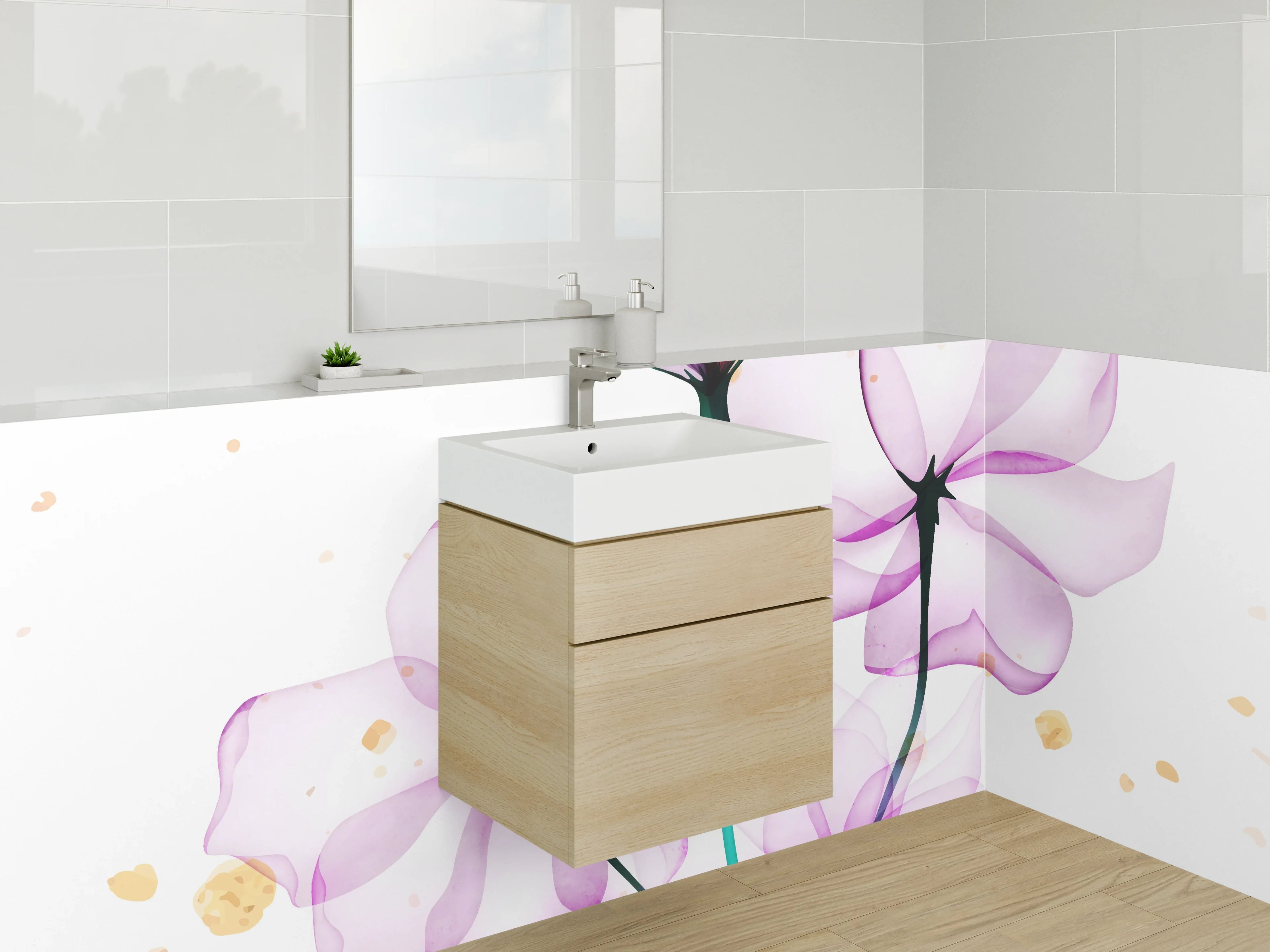 Waschbecken-Rückwand - Aquarell Blumen Design zart violett