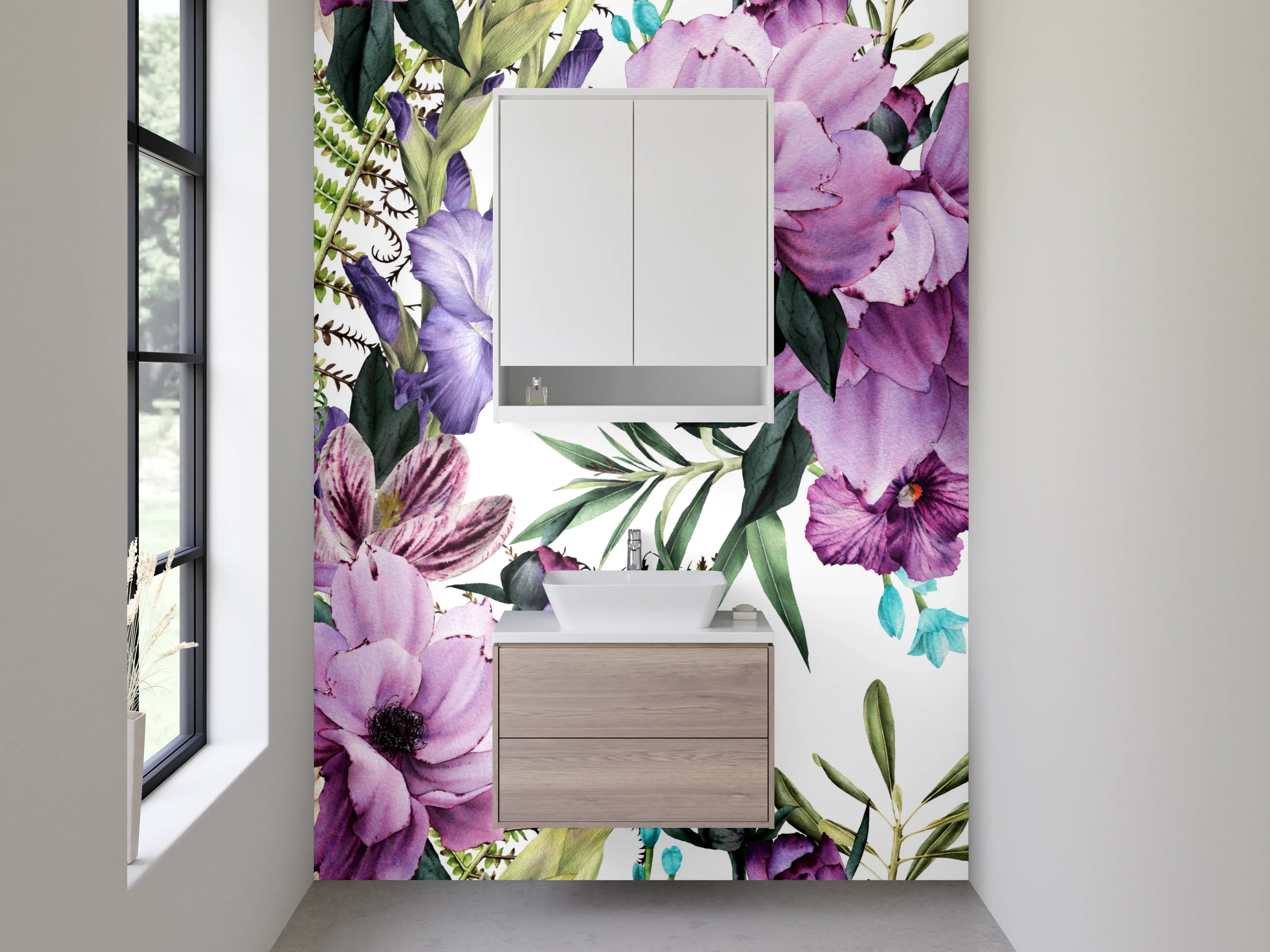 Waschbecken-Rückwand - Aquarell Blumen Lila Beige