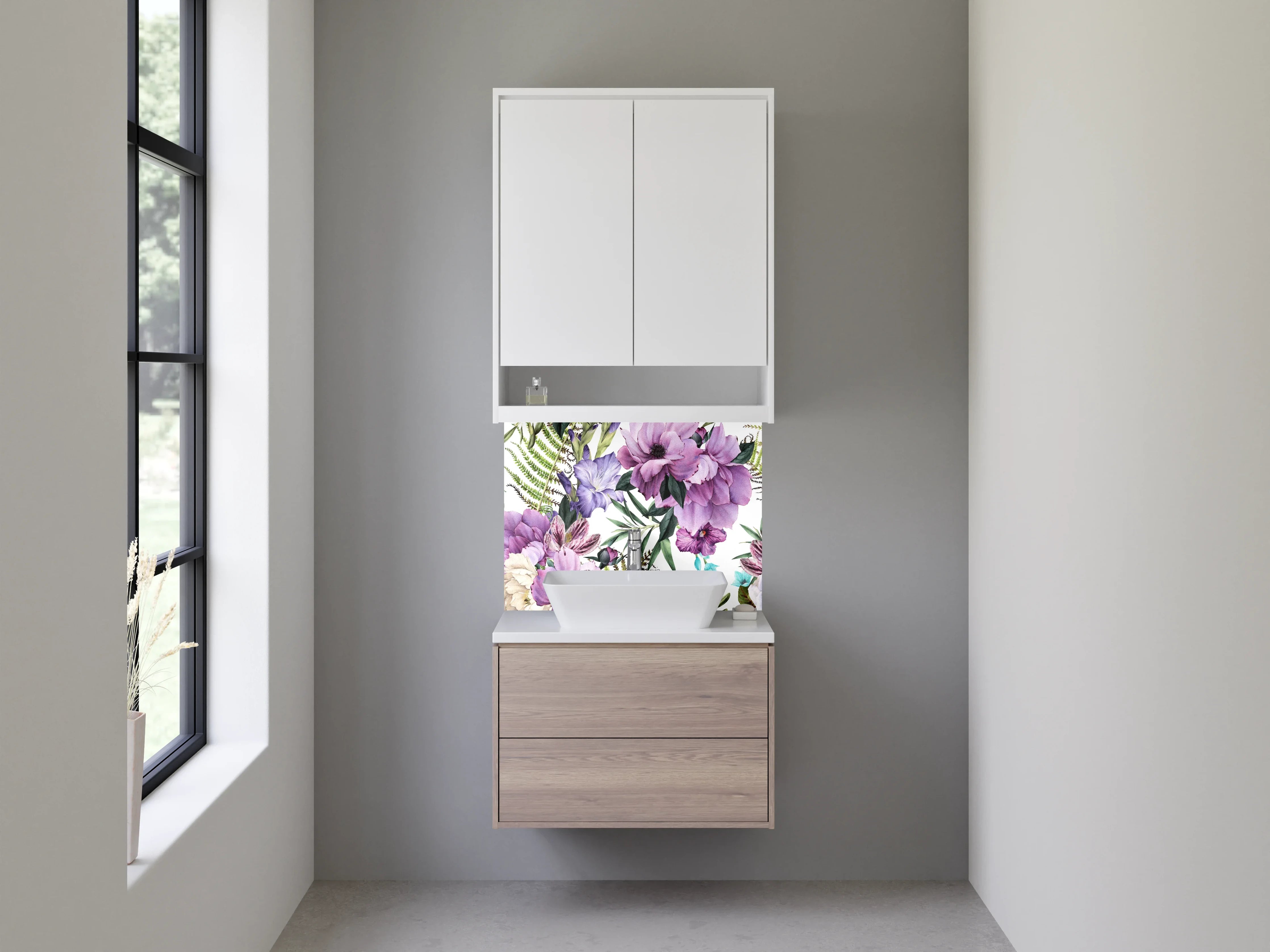 Waschbecken-Rückwand - Aquarell Blumen Lila Beige