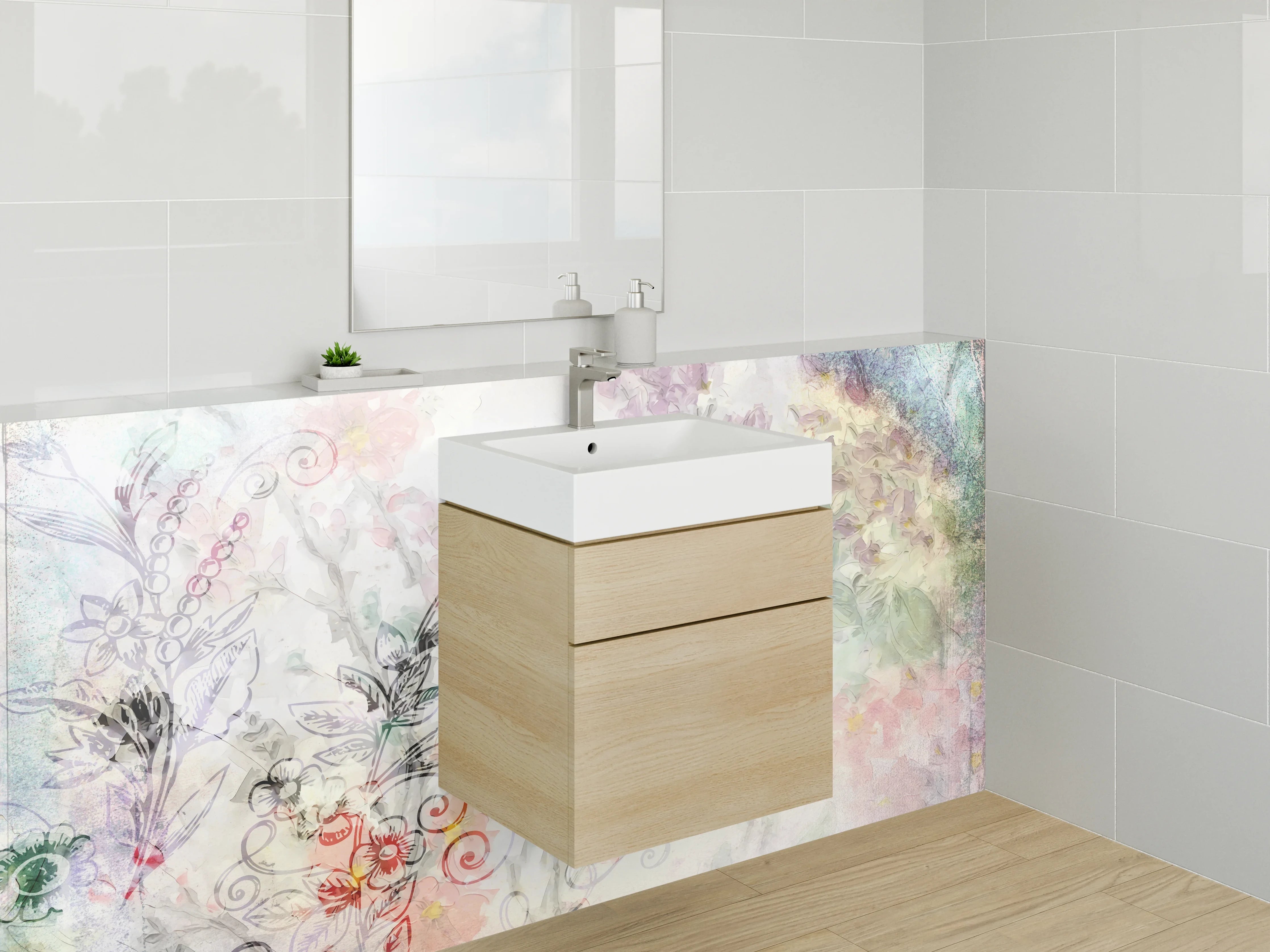 Waschbecken-Rückwand - Aquarell Blumen Lineart Design