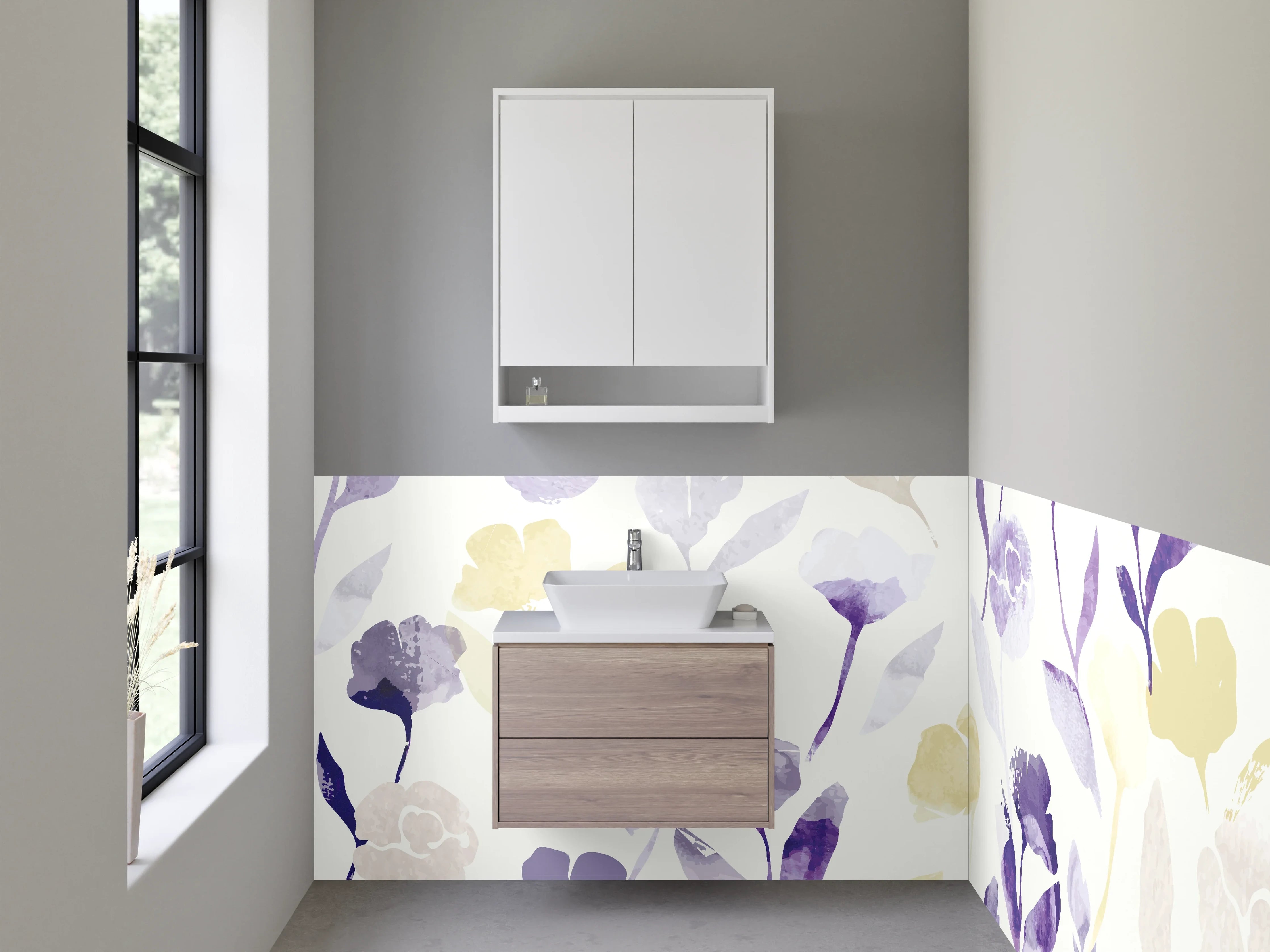 Waschbecken-Rückwand - Aquarell Blumen Pastell Lila Beige