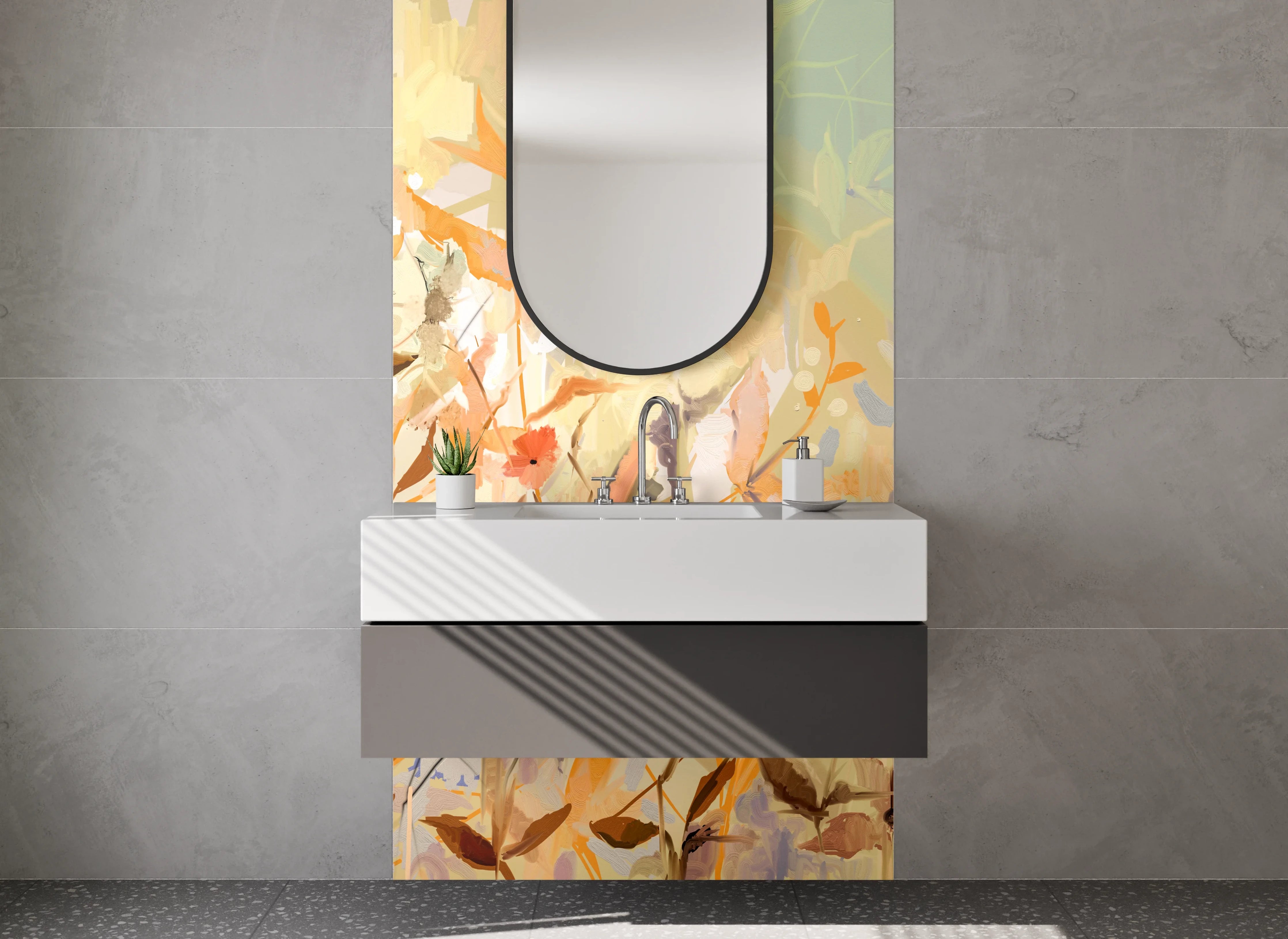 Waschbecken-Rückwand - Aquarell Blumen Pflanzen Illustration