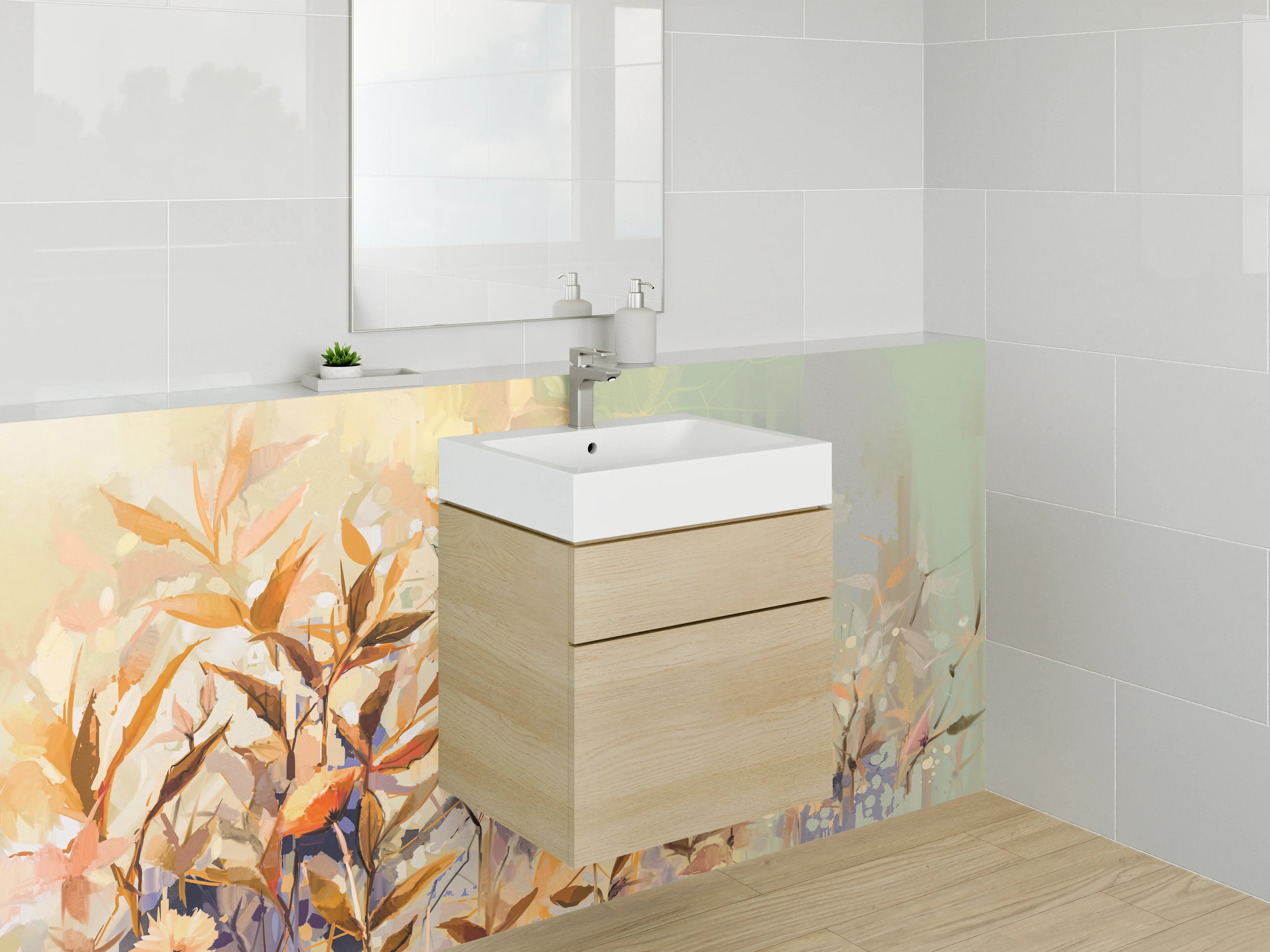 Waschbecken-Rückwand - Aquarell Blumen Pflanzen Illustration