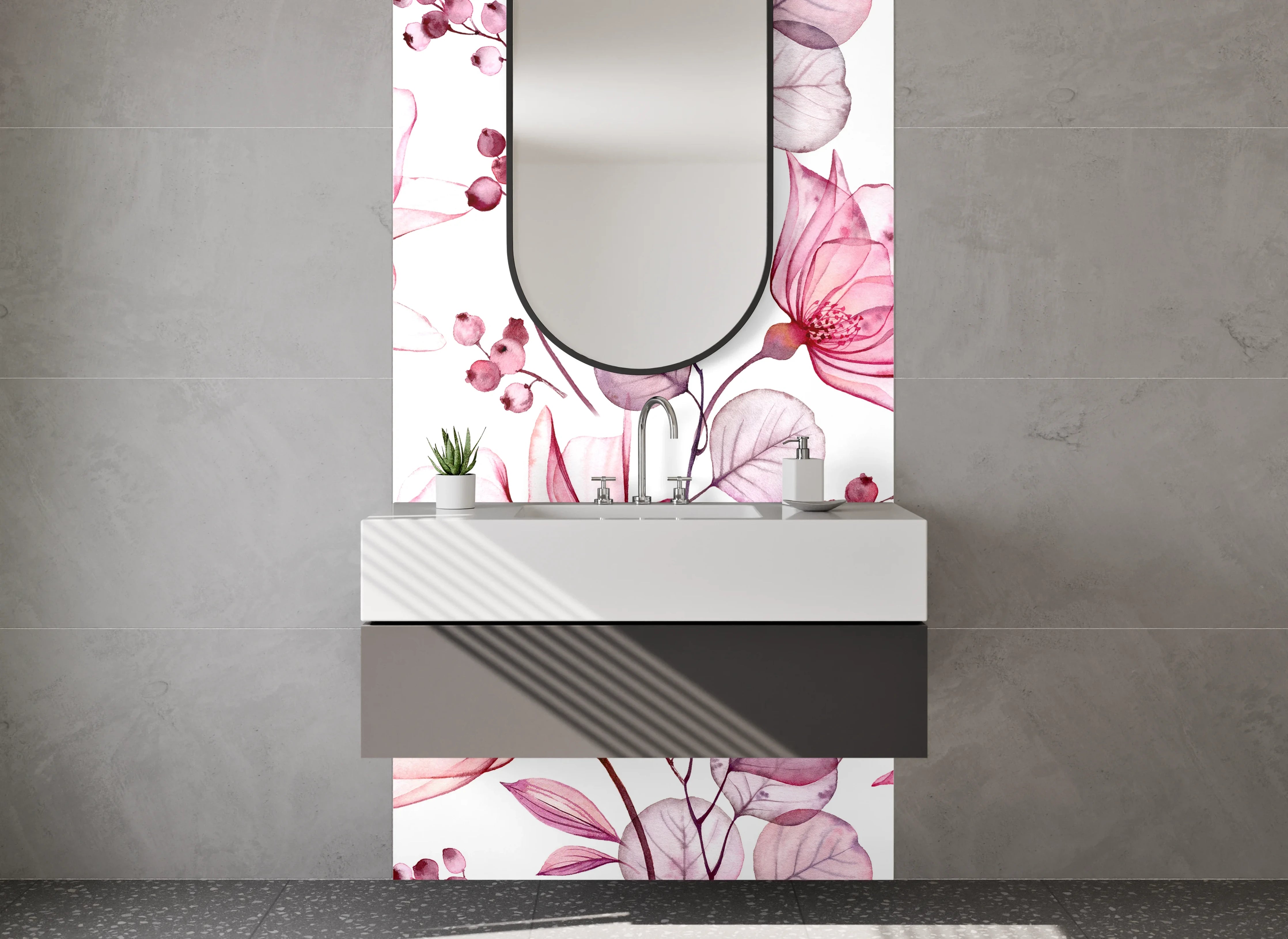Waschbecken-Rückwand - Aquarell Blumen Rosa Design