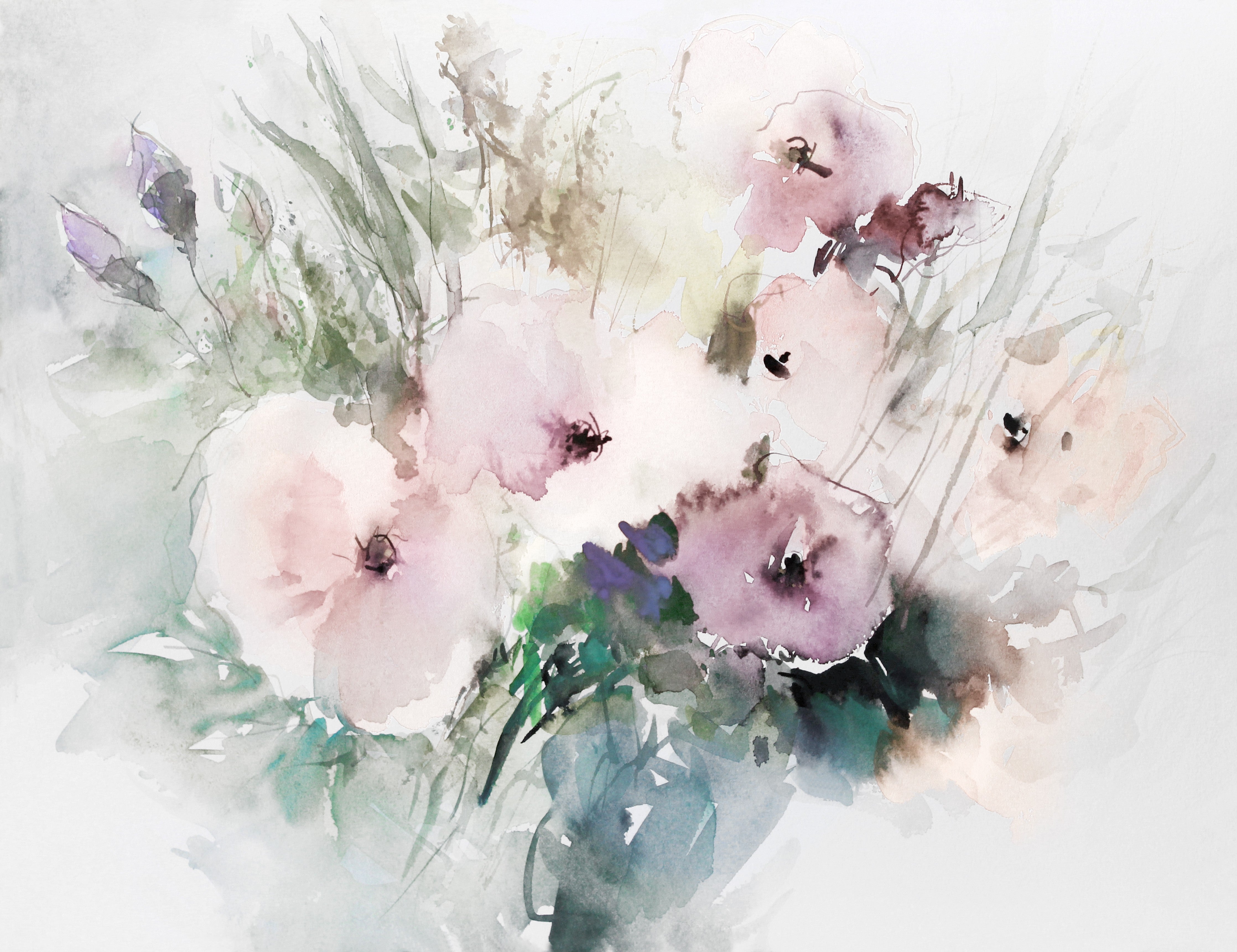 Waschbecken-Rückwand-Aquarell Blumen Rosa Weiß