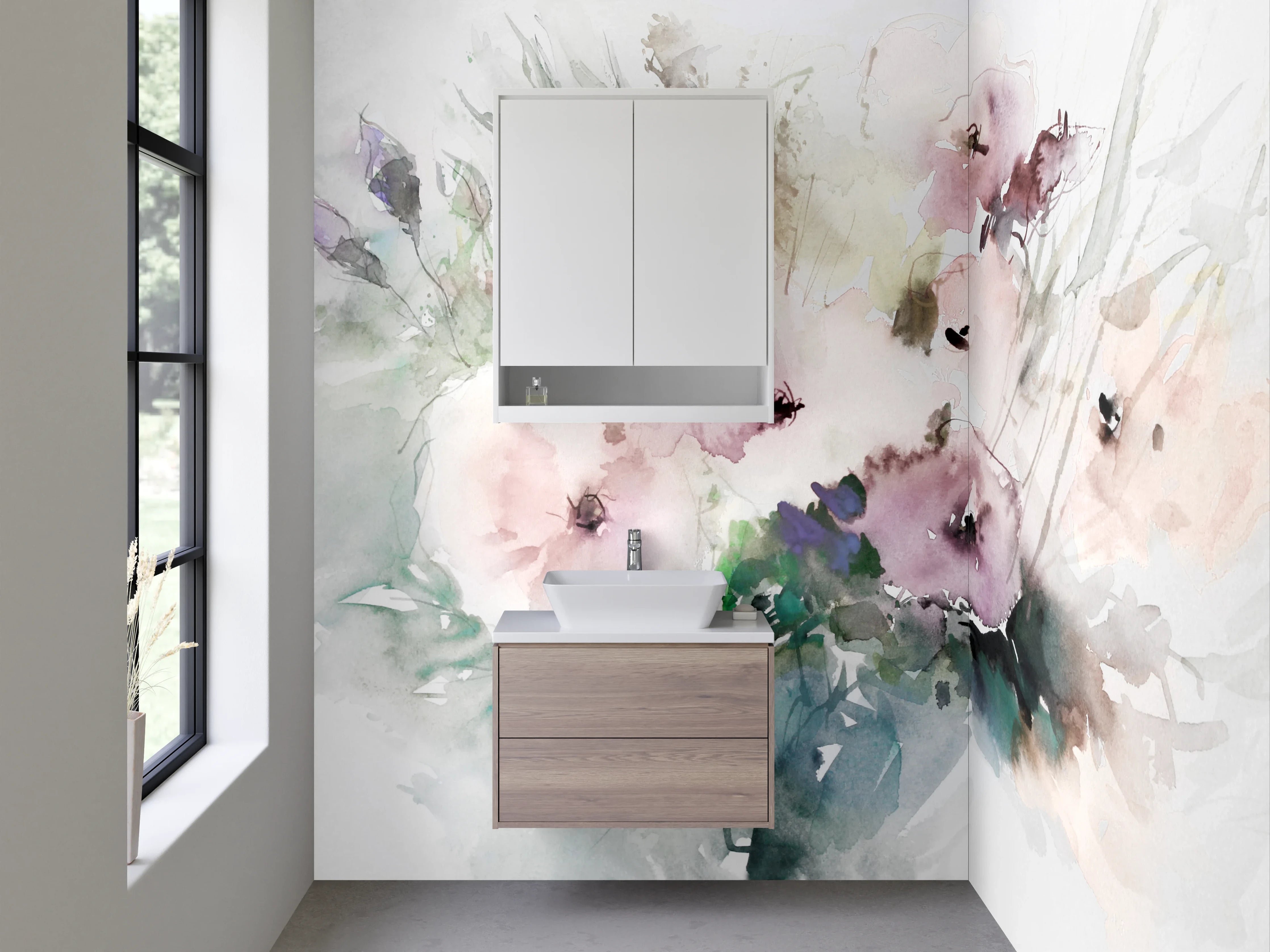 Waschbecken-Rückwand - Aquarell Blumen Rosa Weiß