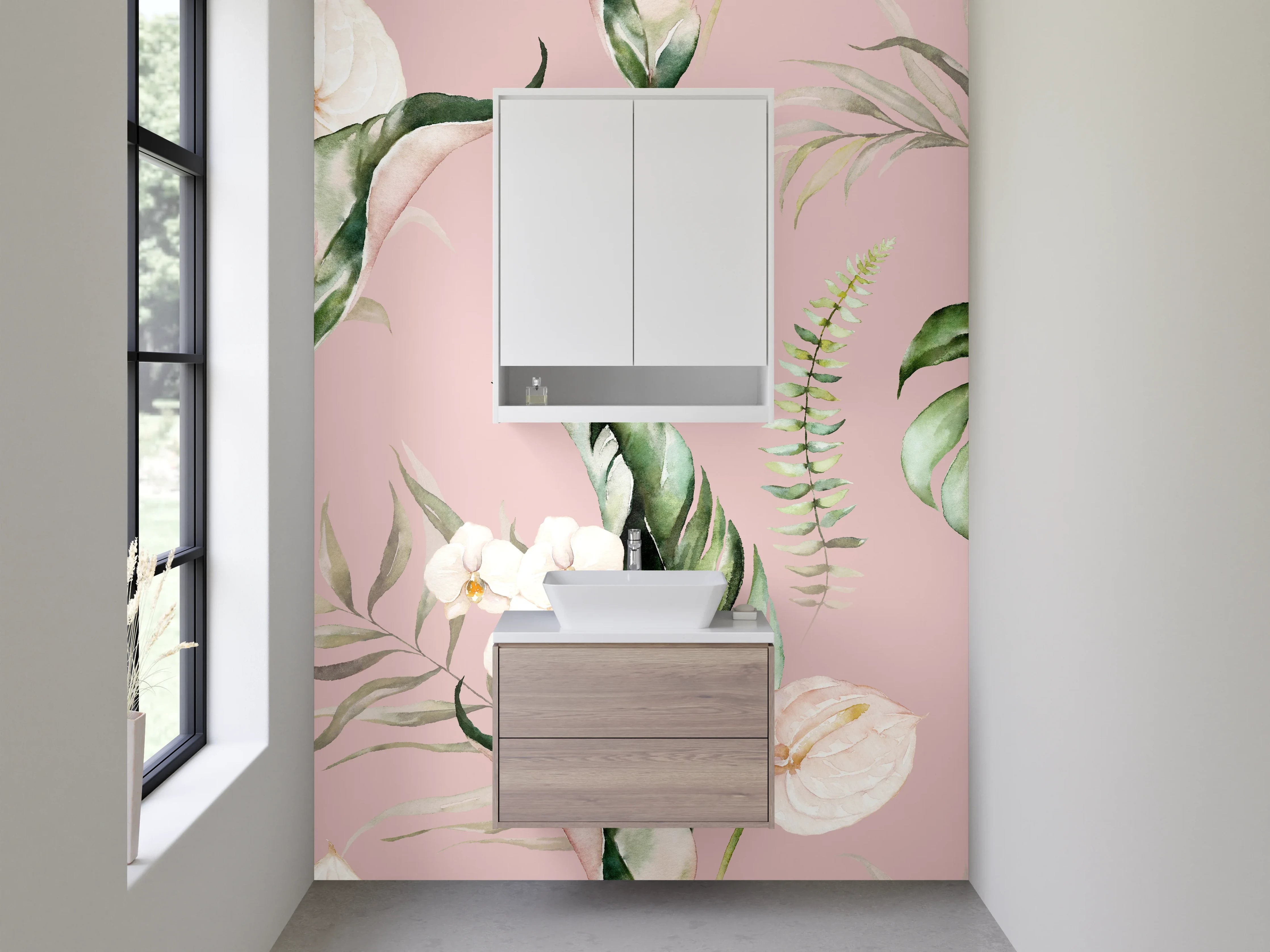 Waschbecken-Rückwand - Aquarell Blumen Tropisch Rosa