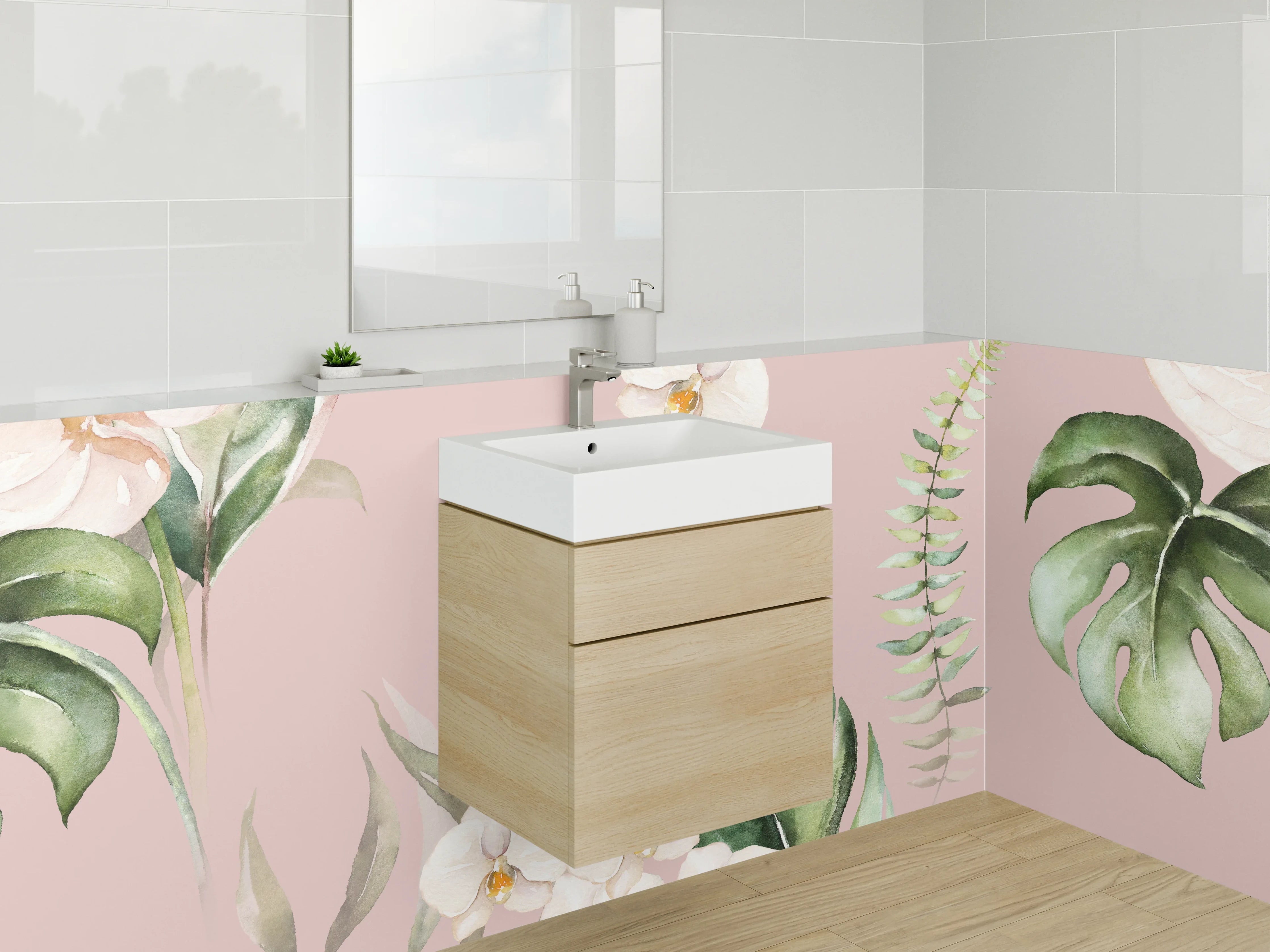 Waschbecken-Rückwand - Aquarell Blumen Tropisch Rosa