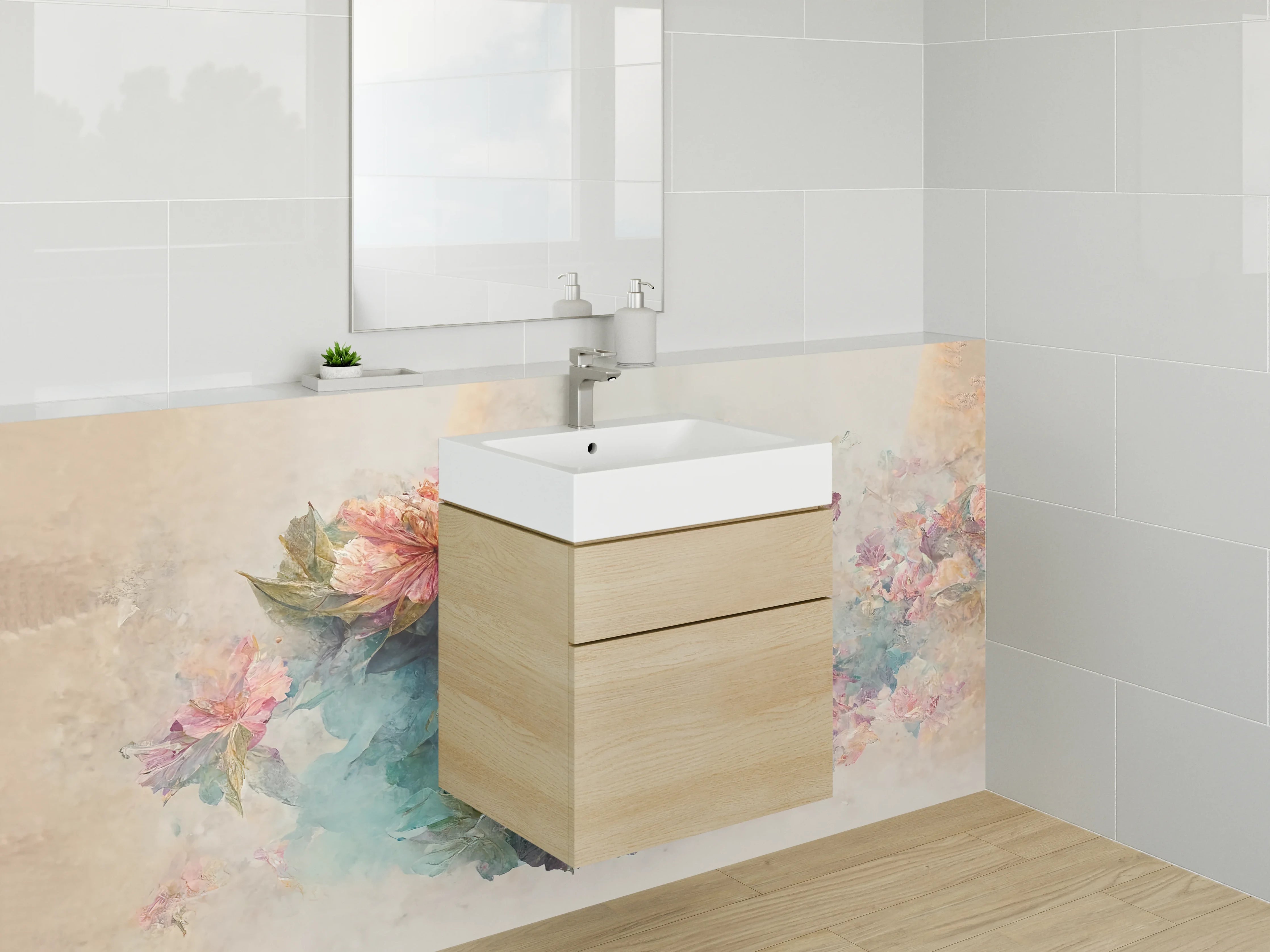 Waschbecken-Rückwand - Aquarell Blumen & Blätter Kunst